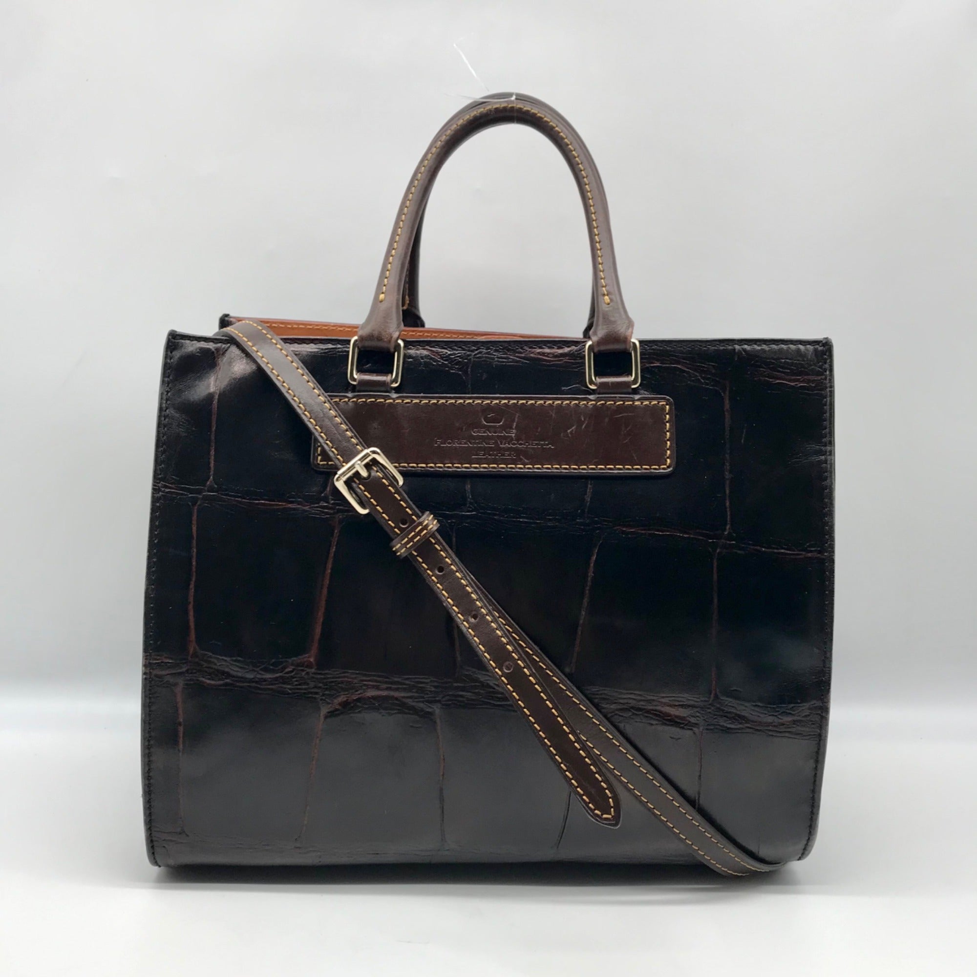 Dooney &amp; Bourke Brown Croc Embossed Leather Janine Convertible Satchel
