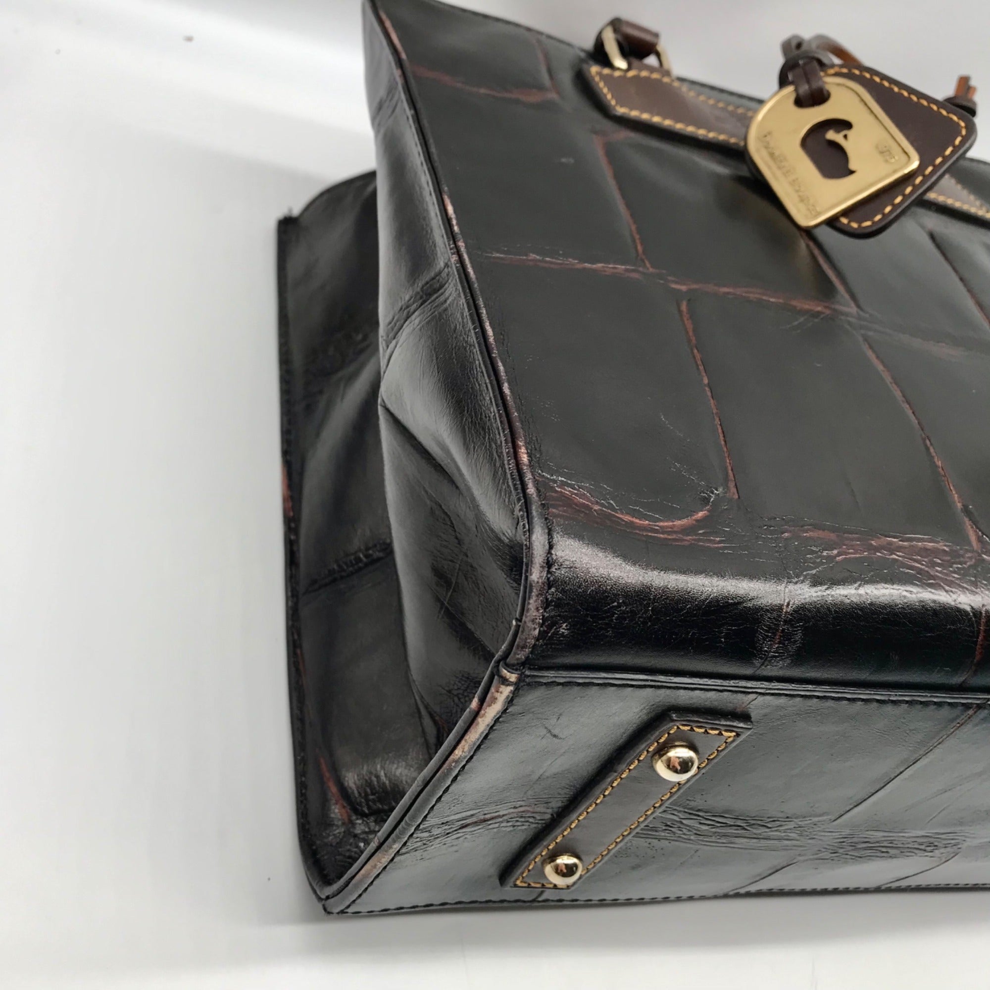 Dooney &amp; Bourke Brown Croc Embossed Leather Janine Convertible Satchel