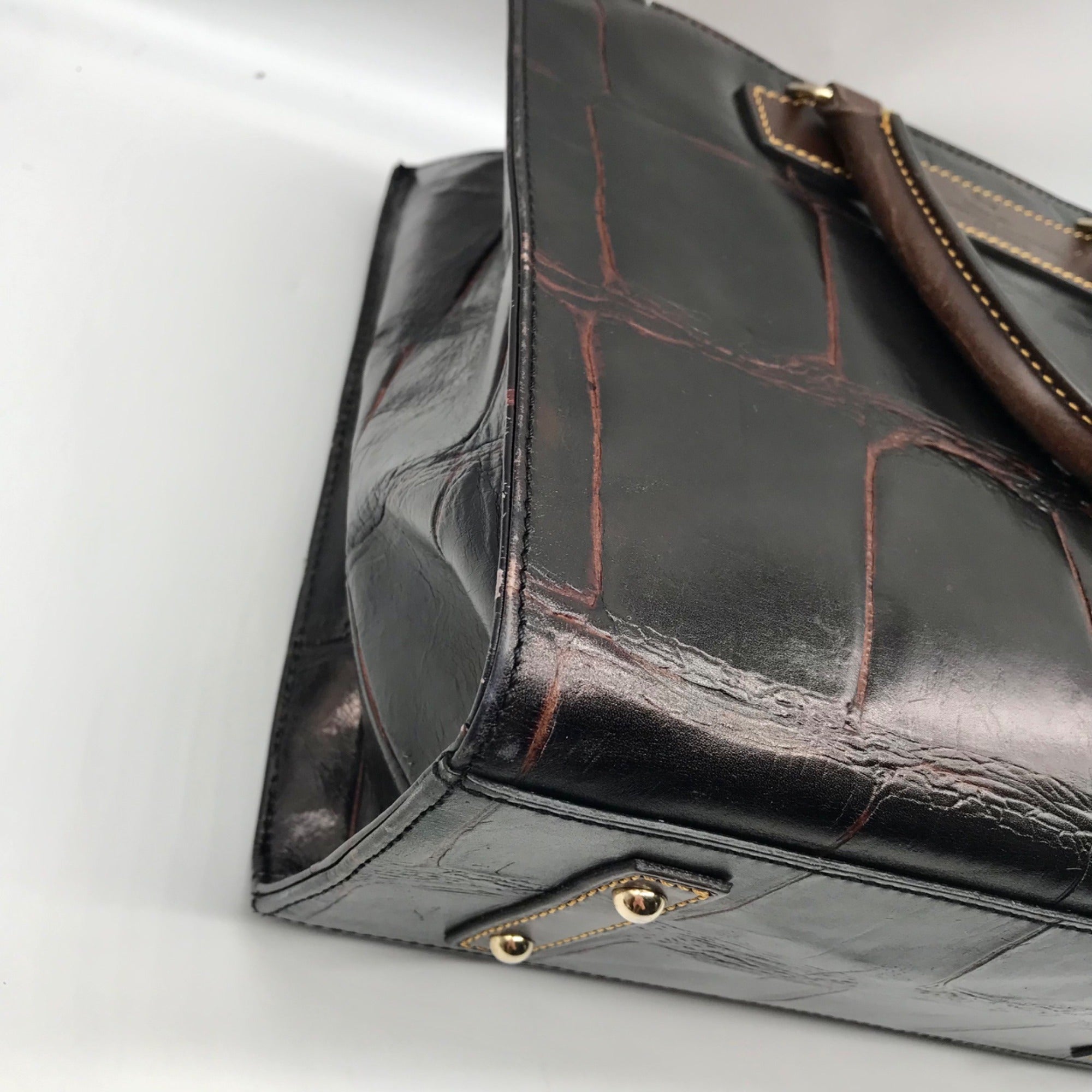 Dooney &amp; Bourke Brown Croc Embossed Leather Janine Convertible Satchel