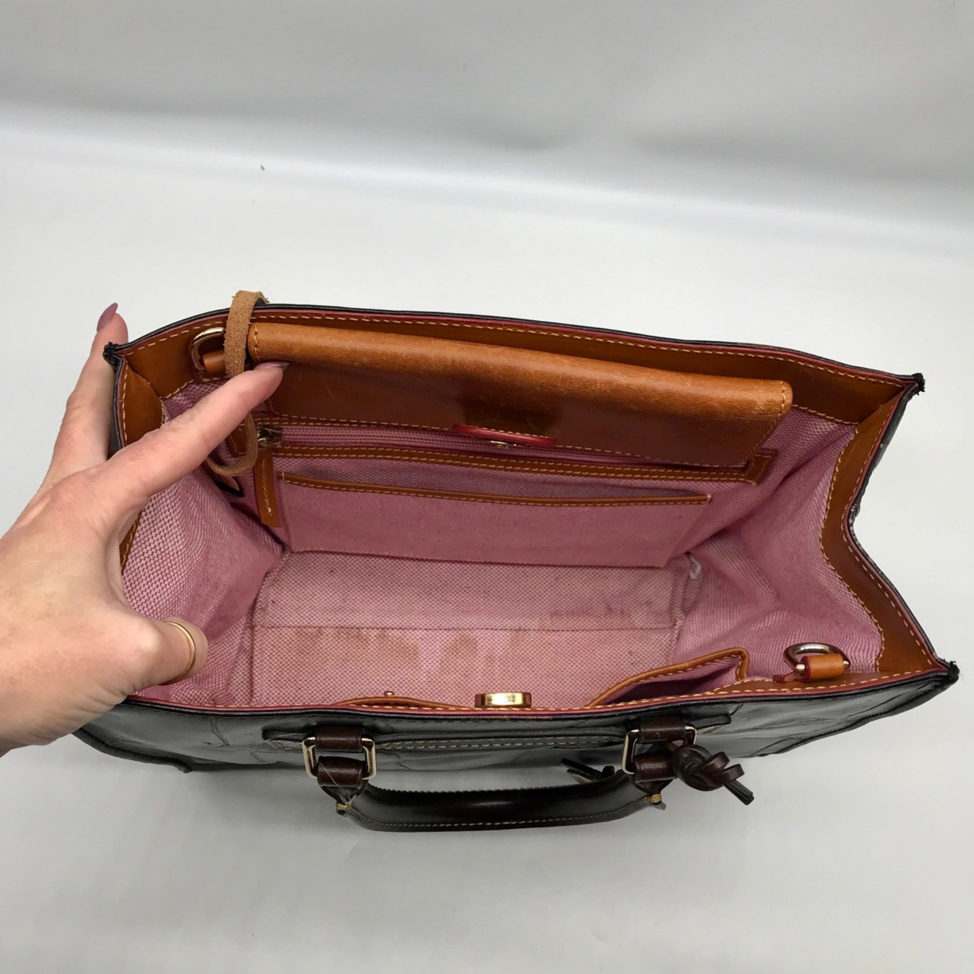 Dooney &amp; Bourke Brown Croc Embossed Leather Janine Convertible Satchel