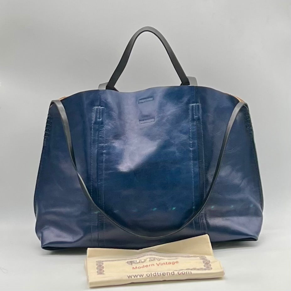Old Trend Navy Blue Slouchy Leather Forest Island Tote Bag