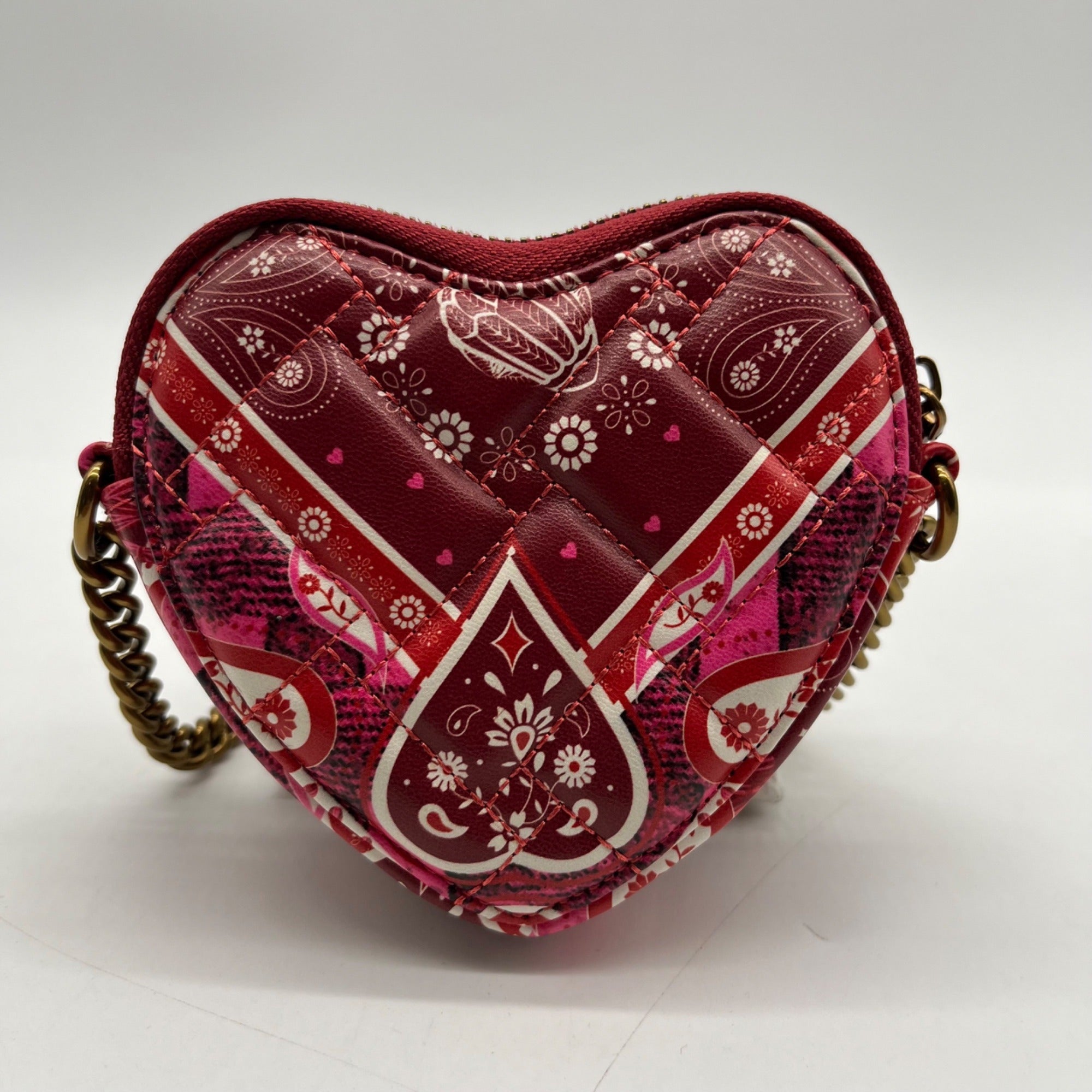 Red Paisely Kurt Geiger London Micro Heart Crossbody Bag