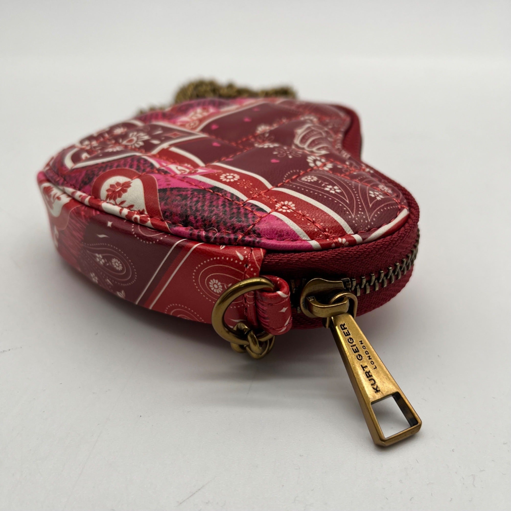 Red Paisely Kurt Geiger London Micro Heart Crossbody Bag