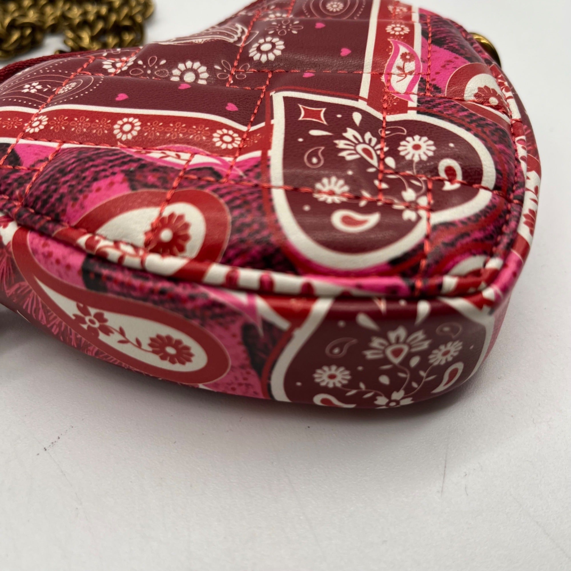 Red Paisely Kurt Geiger London Micro Heart Crossbody Bag