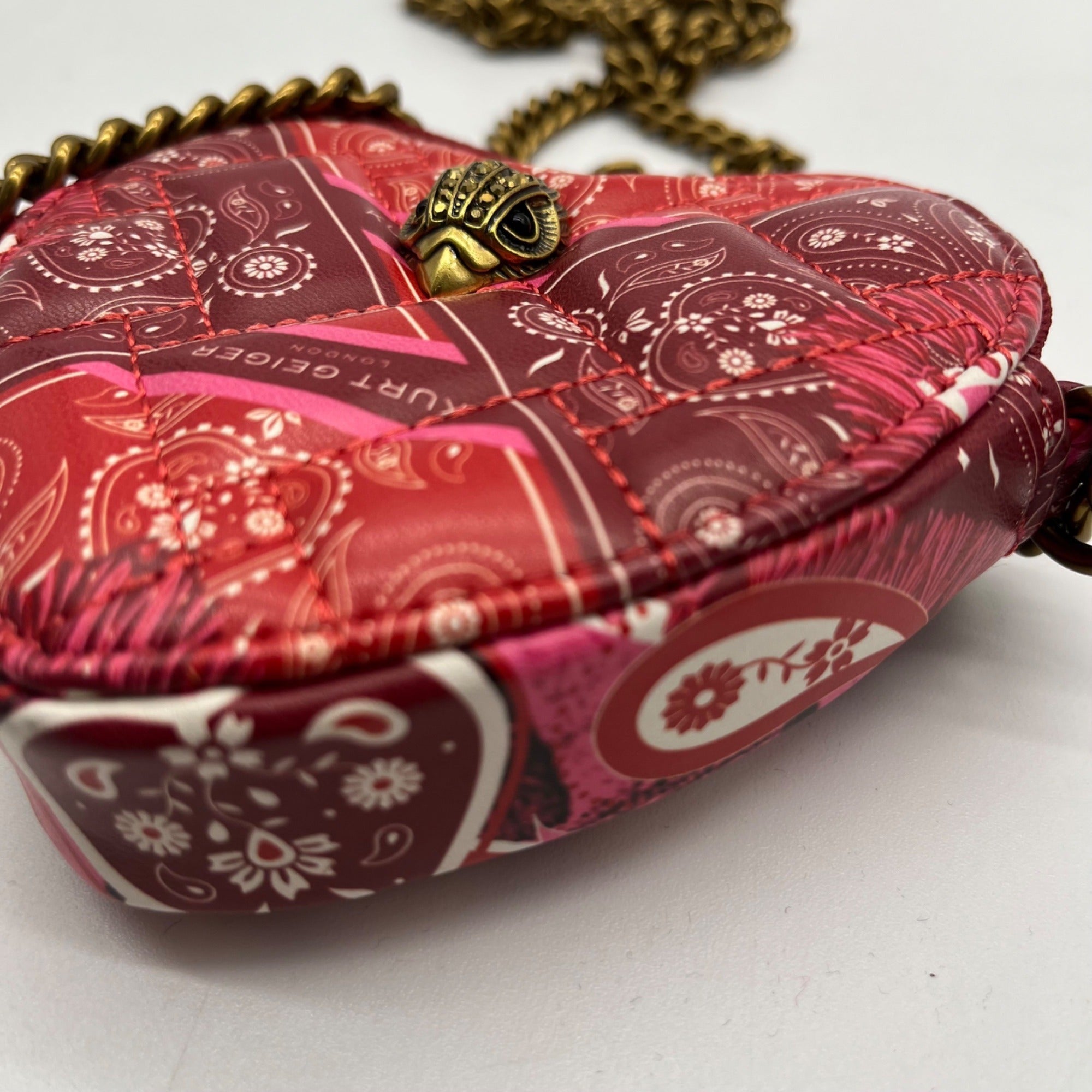 Red Paisely Kurt Geiger London Micro Heart Crossbody Bag
