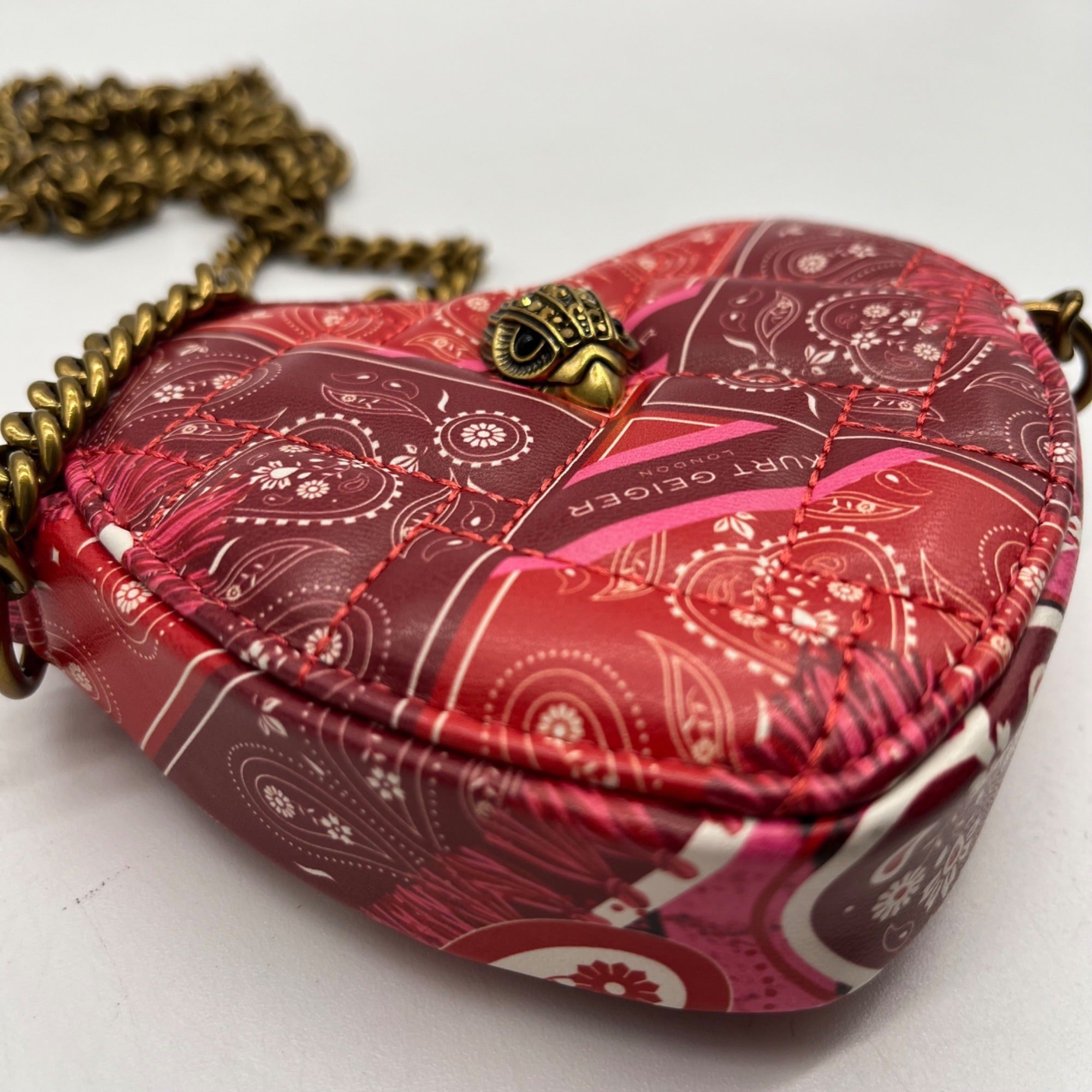 Red Paisely Kurt Geiger London Micro Heart Crossbody Bag