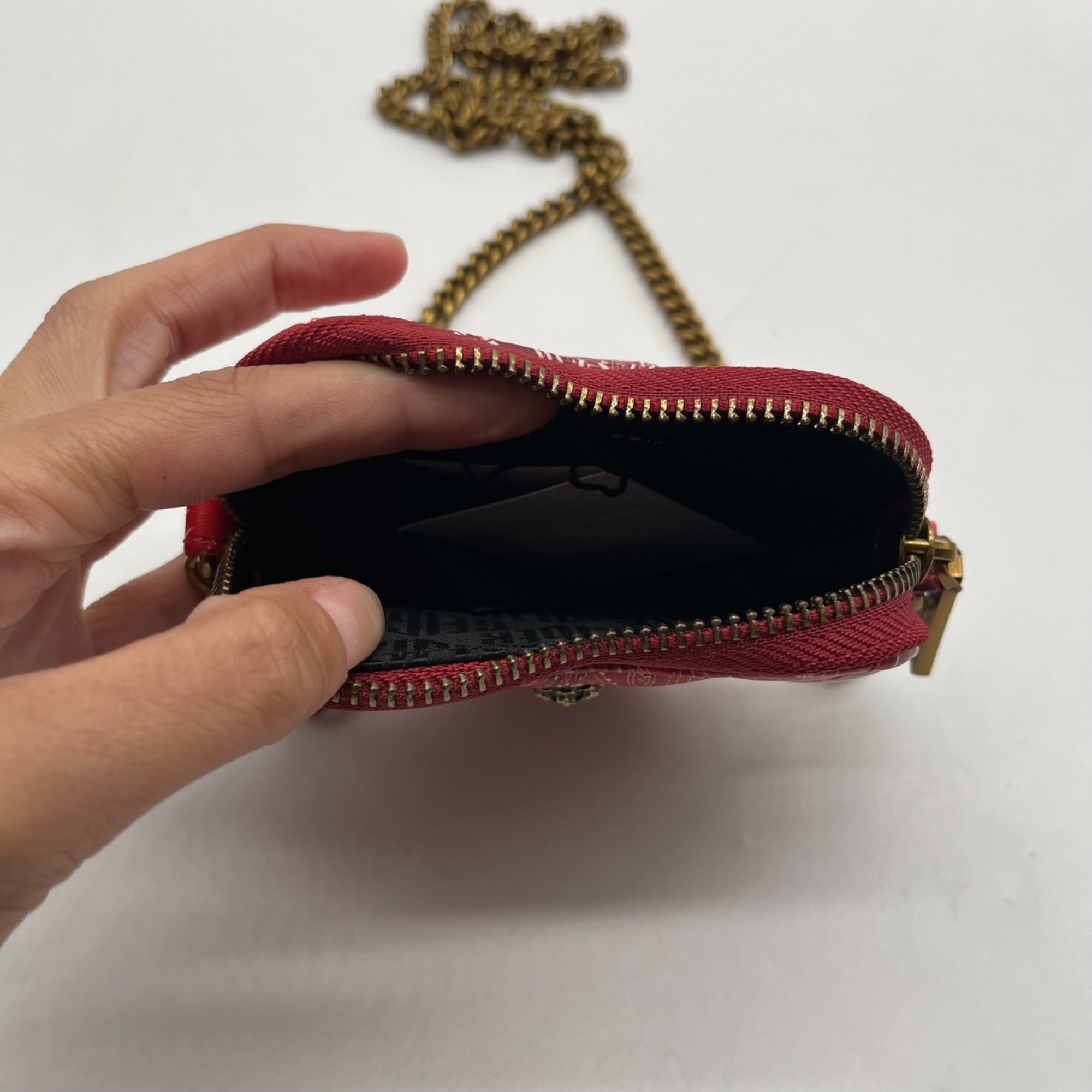 Red Paisely Kurt Geiger London Micro Heart Crossbody Bag