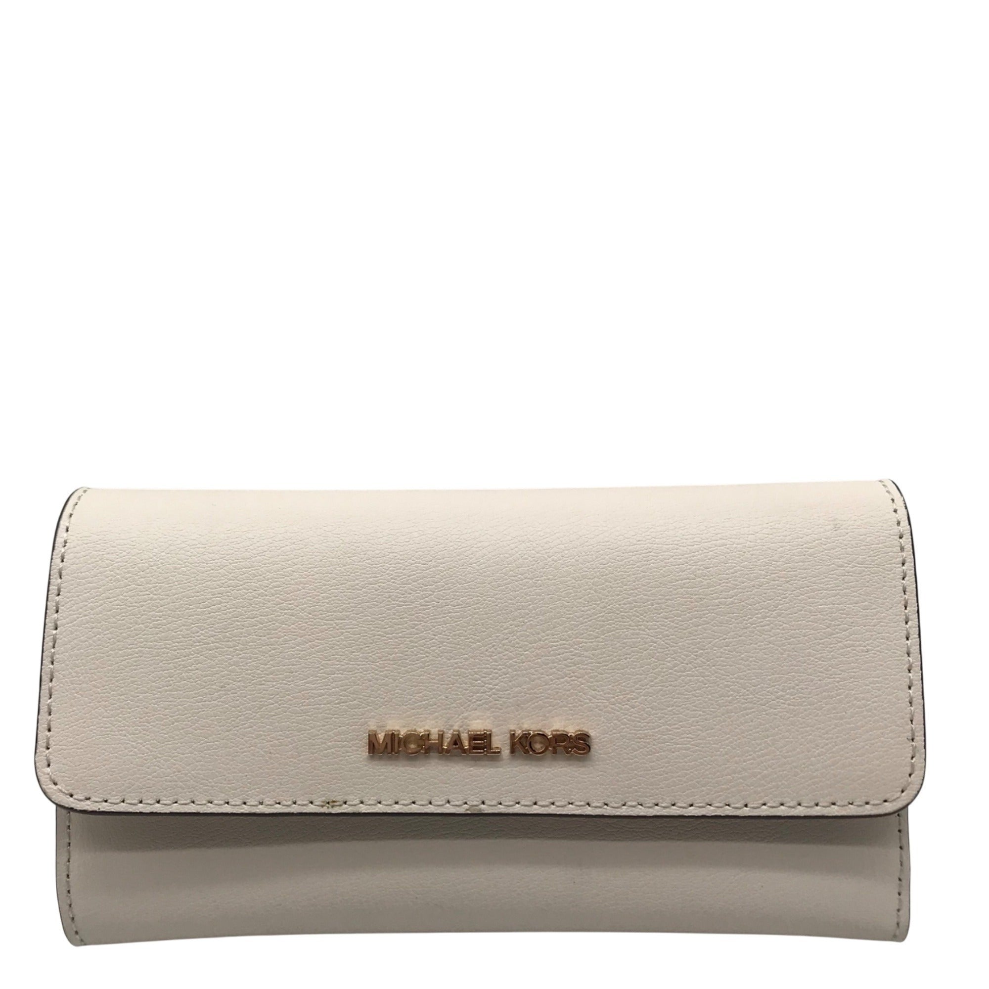 Michael Kors Ivory Crossgrain Leather Jet Set Tri-Fold Wallet