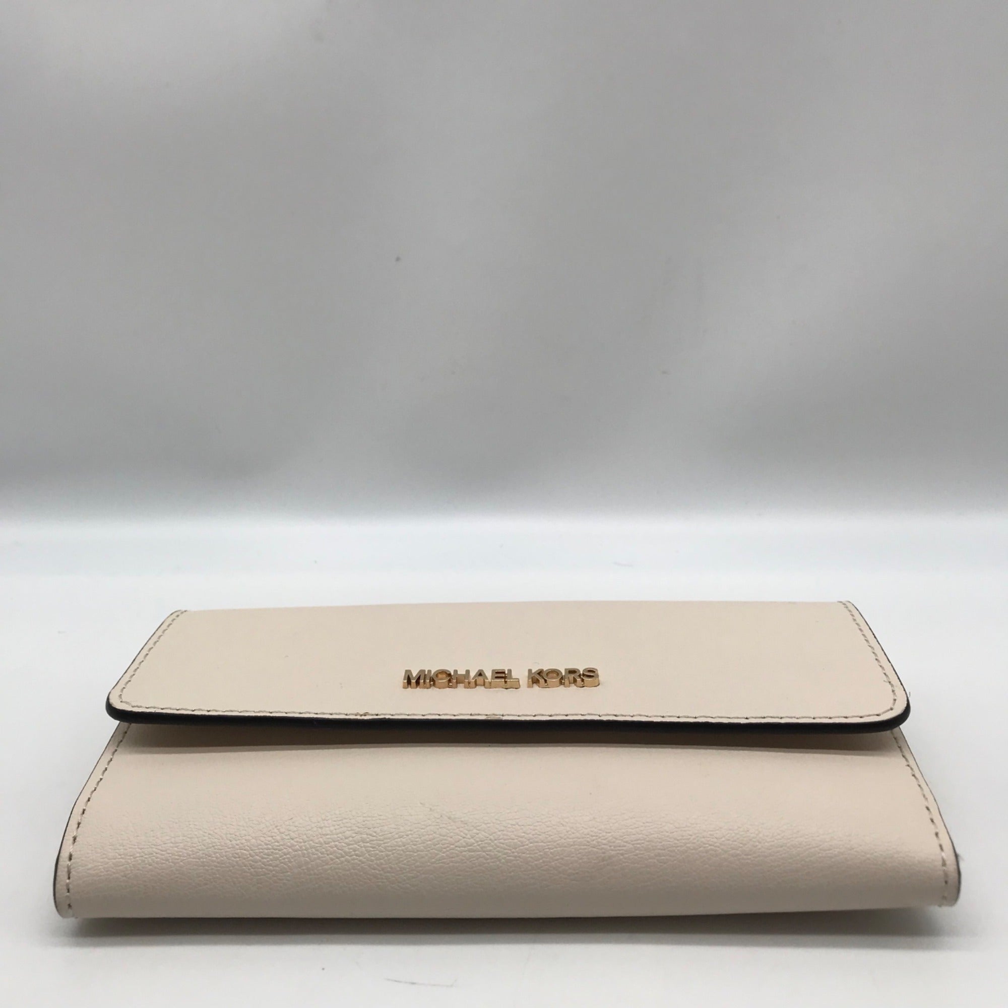 Michael Kors Ivory Crossgrain Leather Jet Set Tri-Fold Wallet