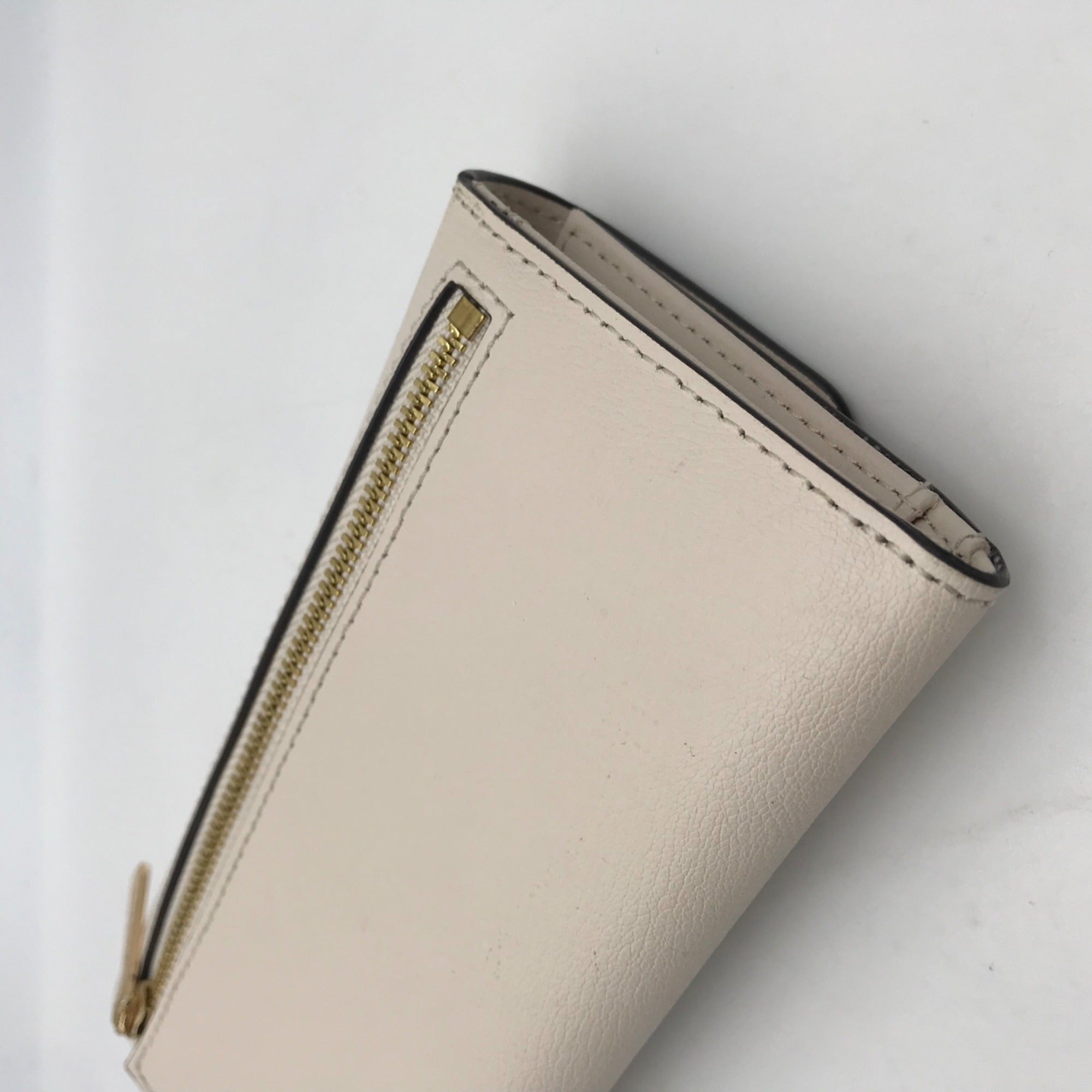 Michael Kors Ivory Crossgrain Leather Jet Set Tri-Fold Wallet