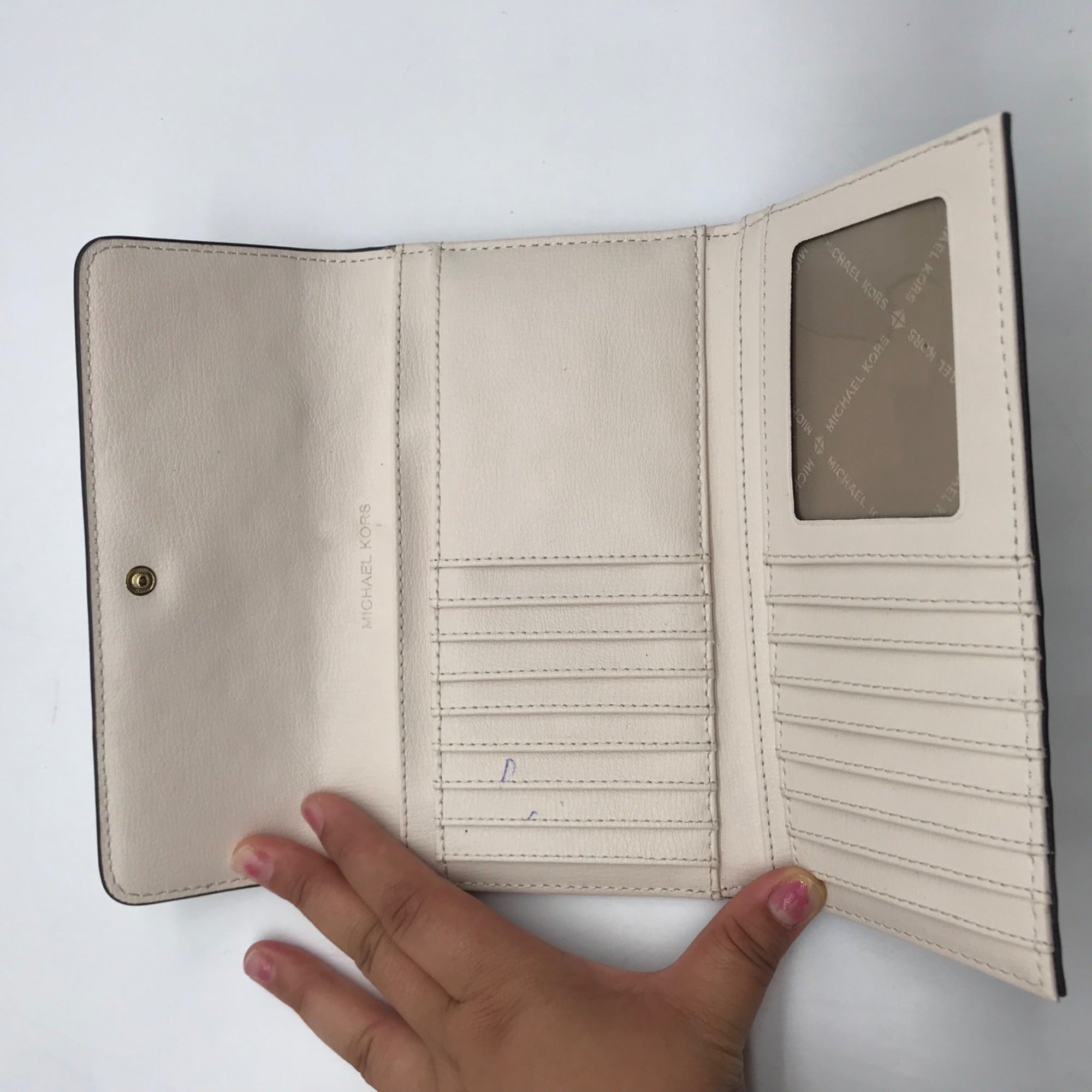 Michael Kors Ivory Crossgrain Leather Jet Set Tri-Fold Wallet