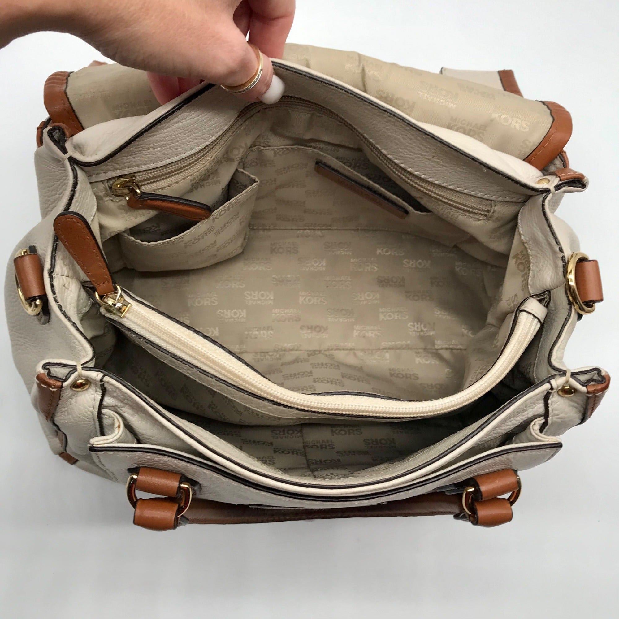 Michael Kors Beige &amp; Brown Leather Margo Satchel