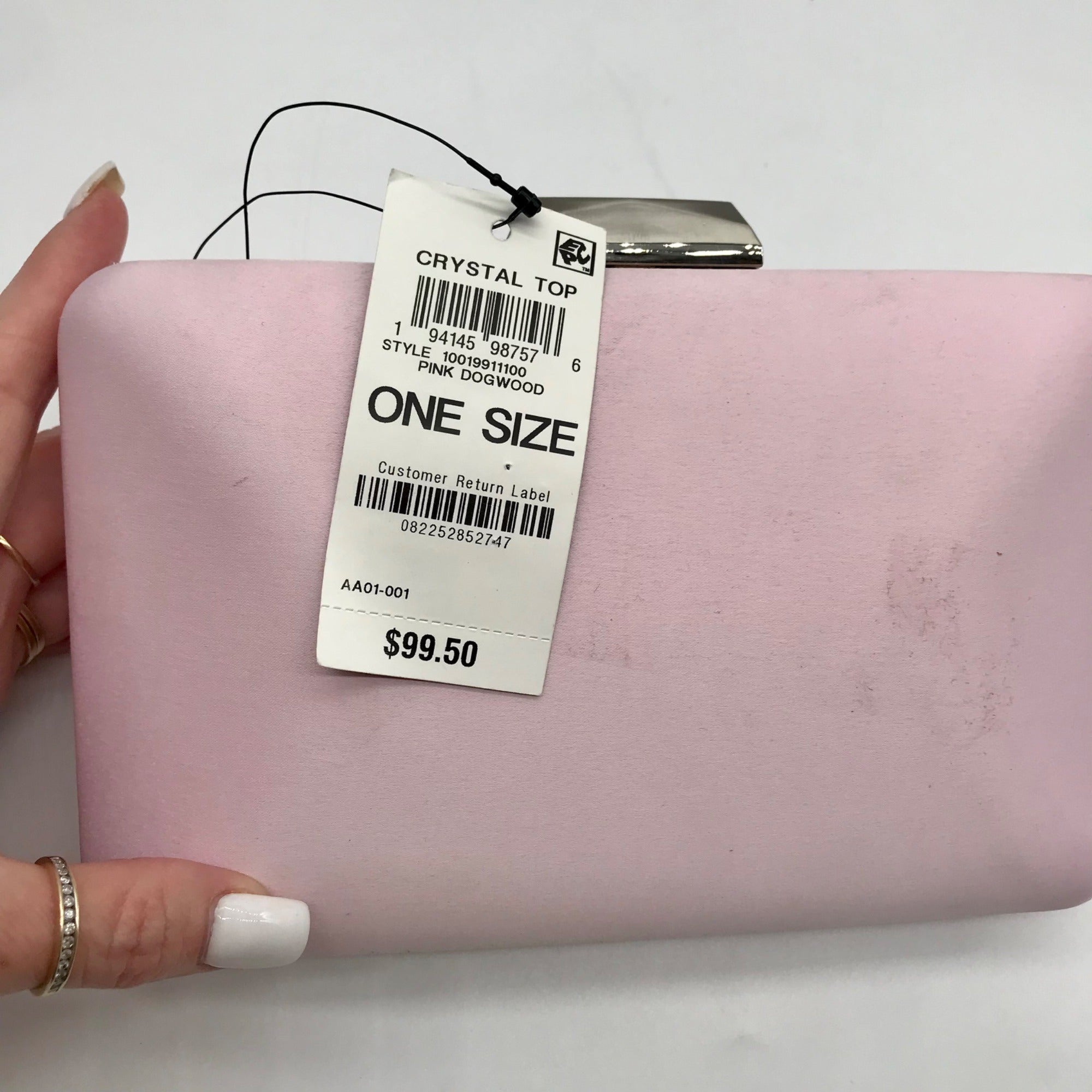 I.N.C International Concepts Pink Dogwood Satin Crystal Frame Clutch