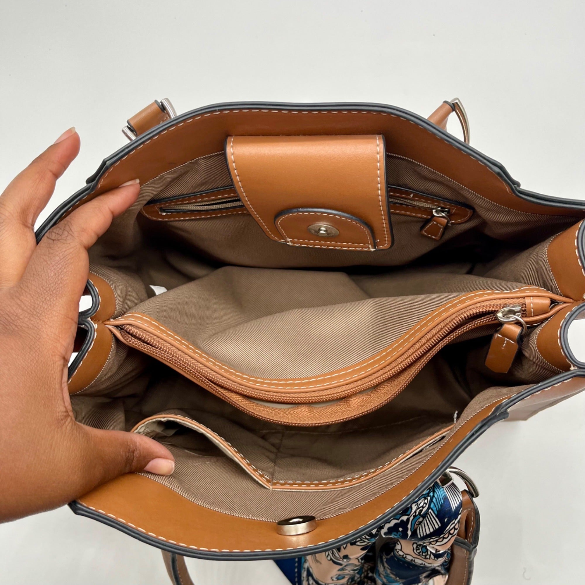 London Fog Brown Belmont Satchel Bag with Removable Paisley
