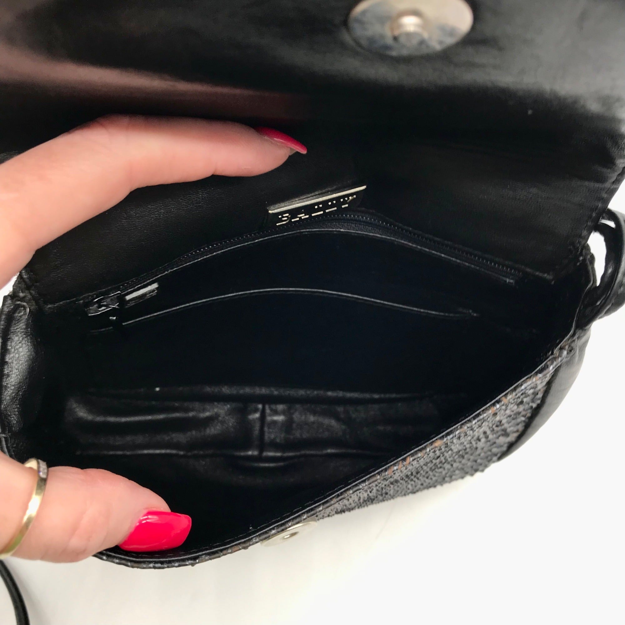 Bally Black Imitation Snake Leather Vintage Crossbody Bag