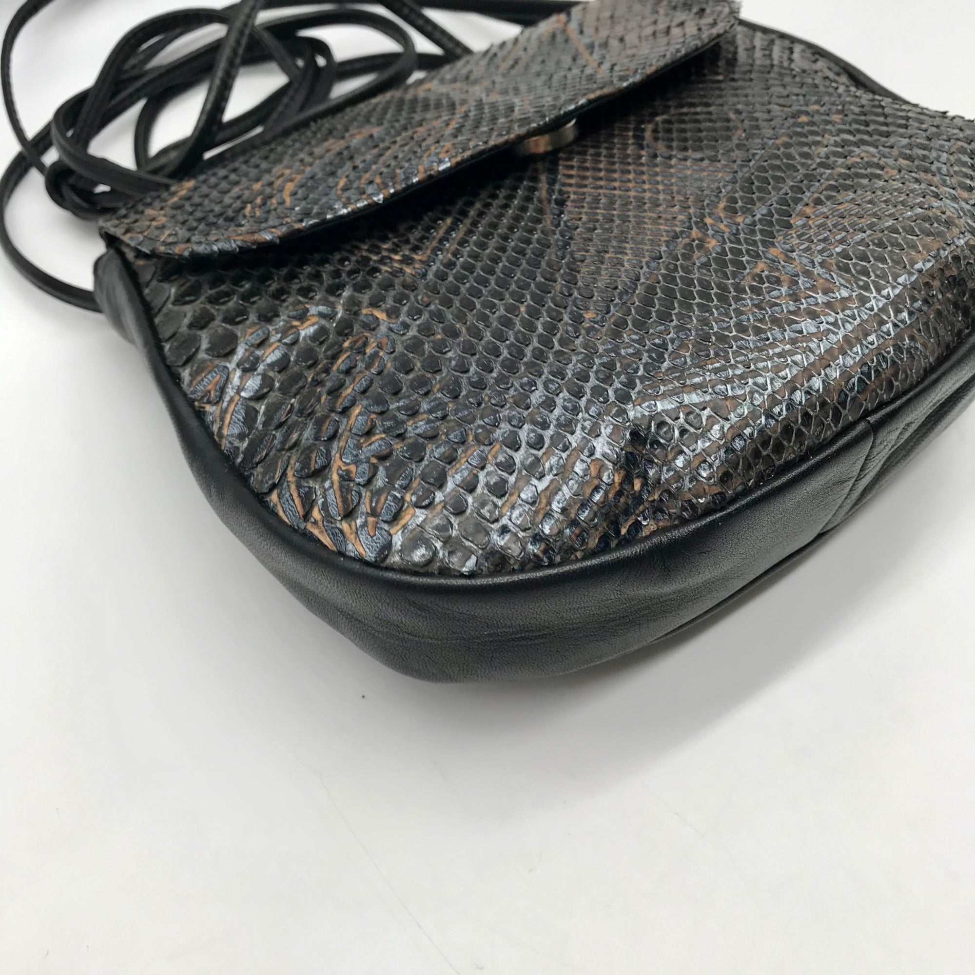 Bally Black Imitation Snake Leather Vintage Crossbody Bag