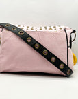 Betsey Johnson Pink And Black Canvas Baby Simply Studs Messenger Crossbody