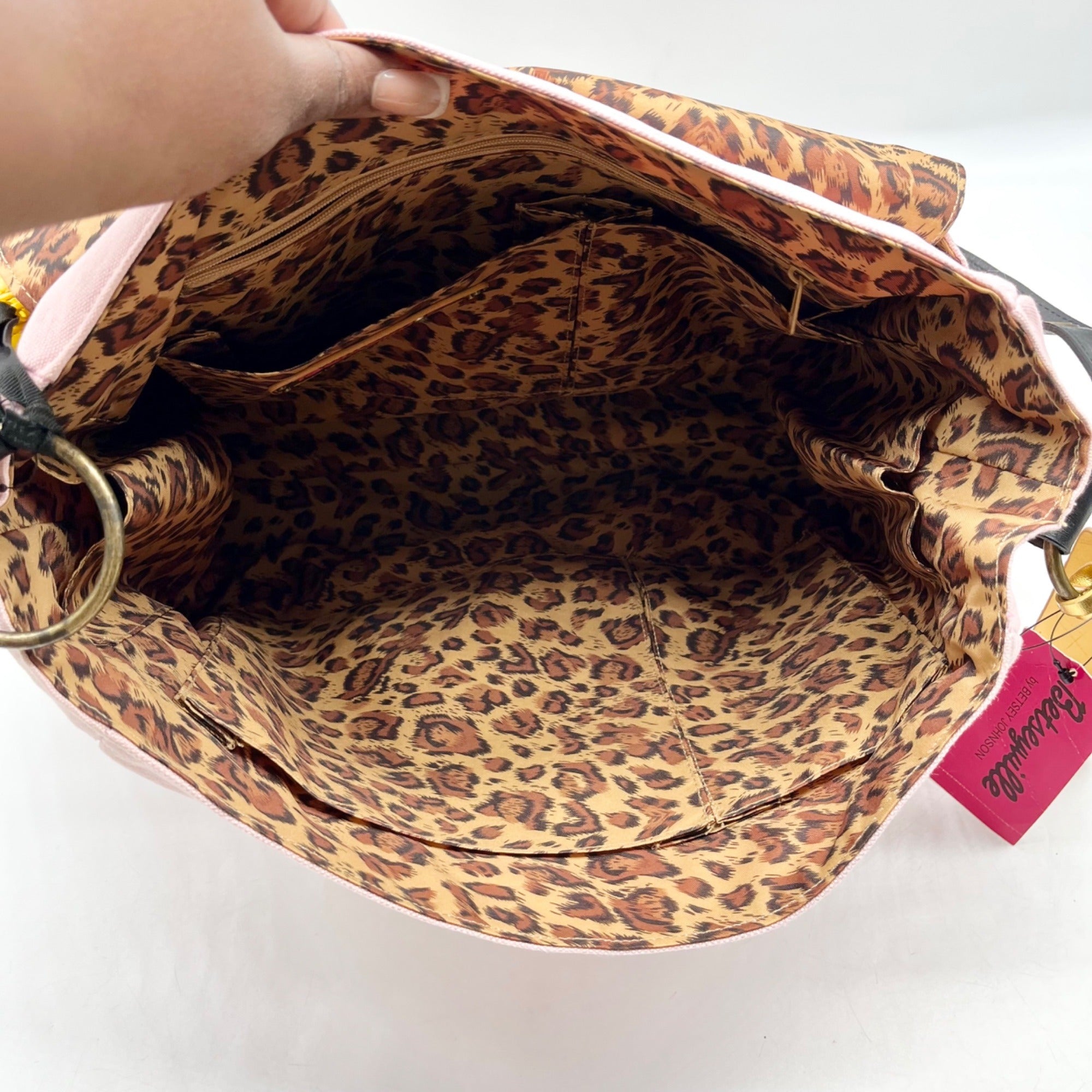 Betsey Johnson Pink And Black Canvas Baby Simply Studs Messenger Crossbody