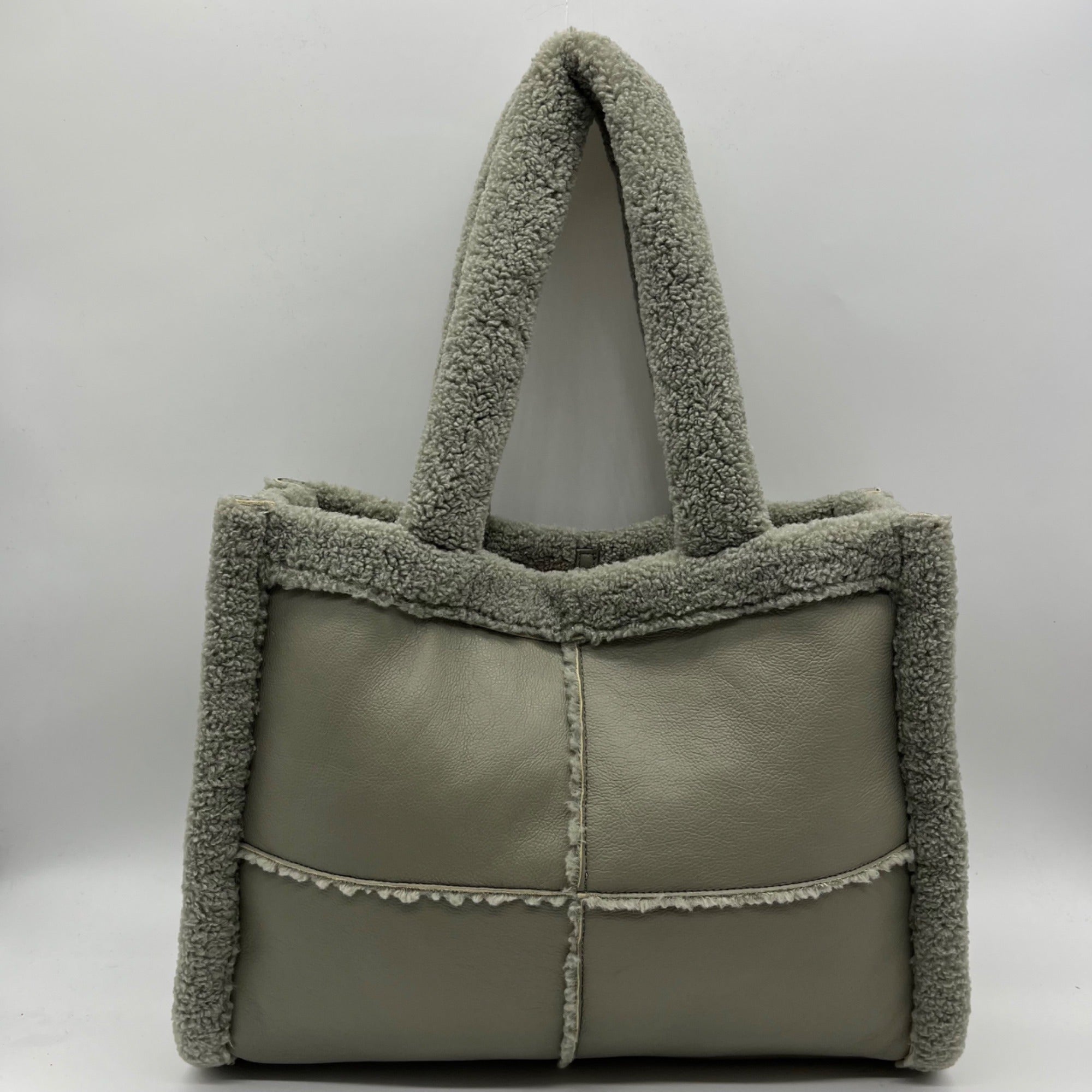 Like Dreams Grey Everyday Faux Leather Sherpa Tote Bag