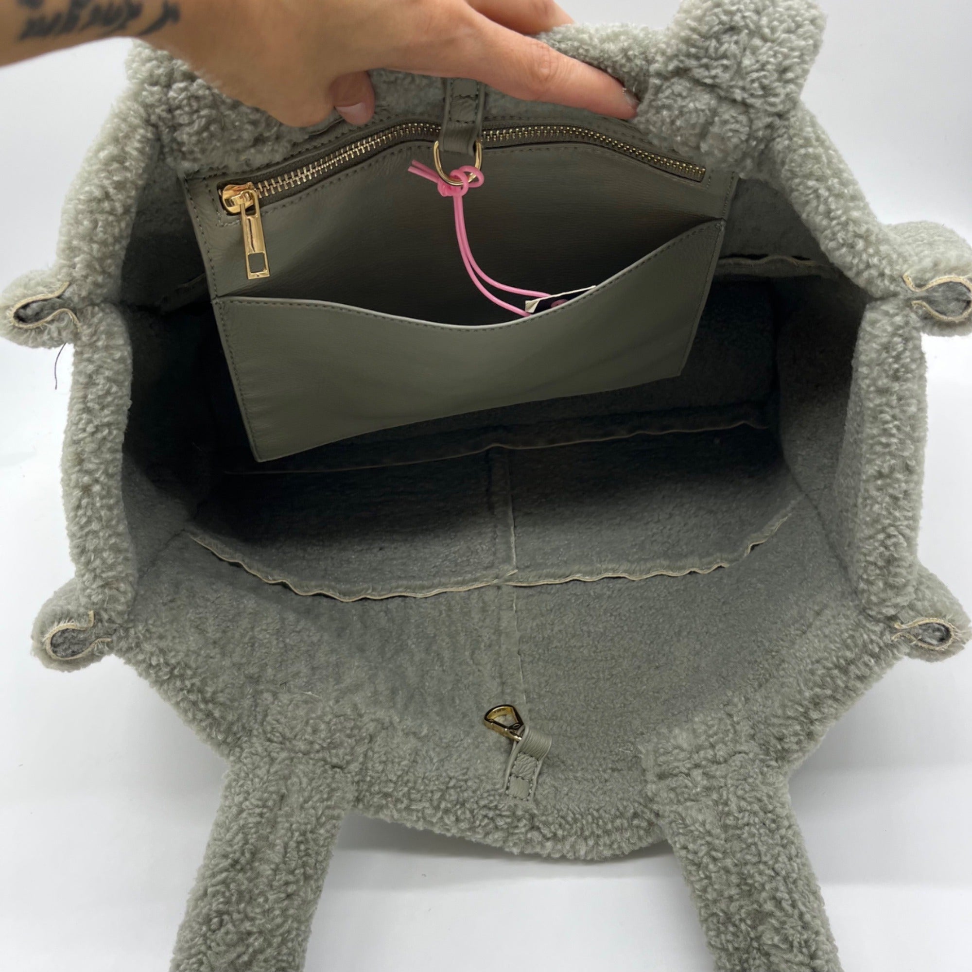 Like Dreams Grey Everyday Faux Leather Sherpa Tote Bag