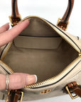 Tory Burch Beige Jacquard Monogram Logo Petite Barrel Bag