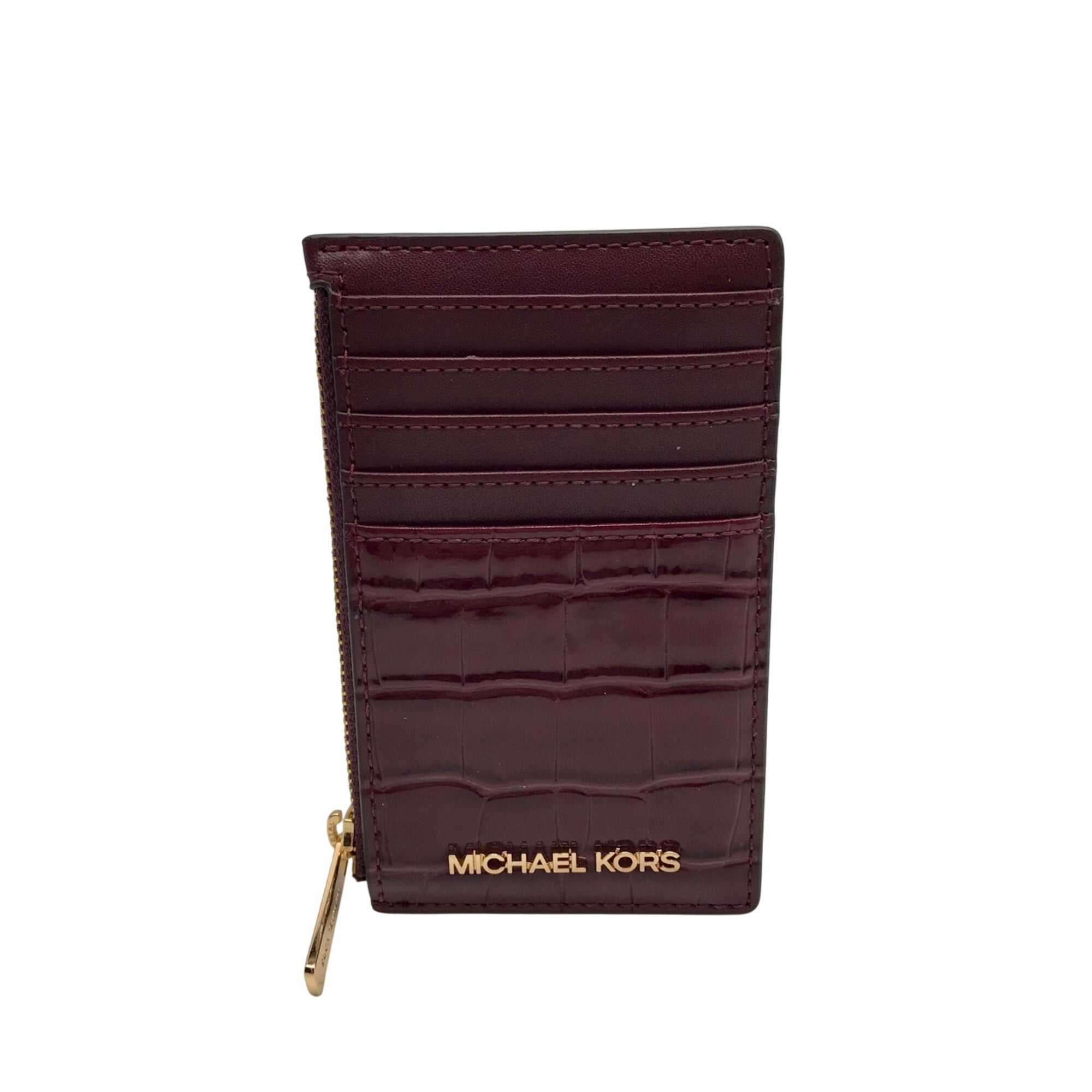 Michael Kors Oxblood Croc Embossed Leather Card Holder