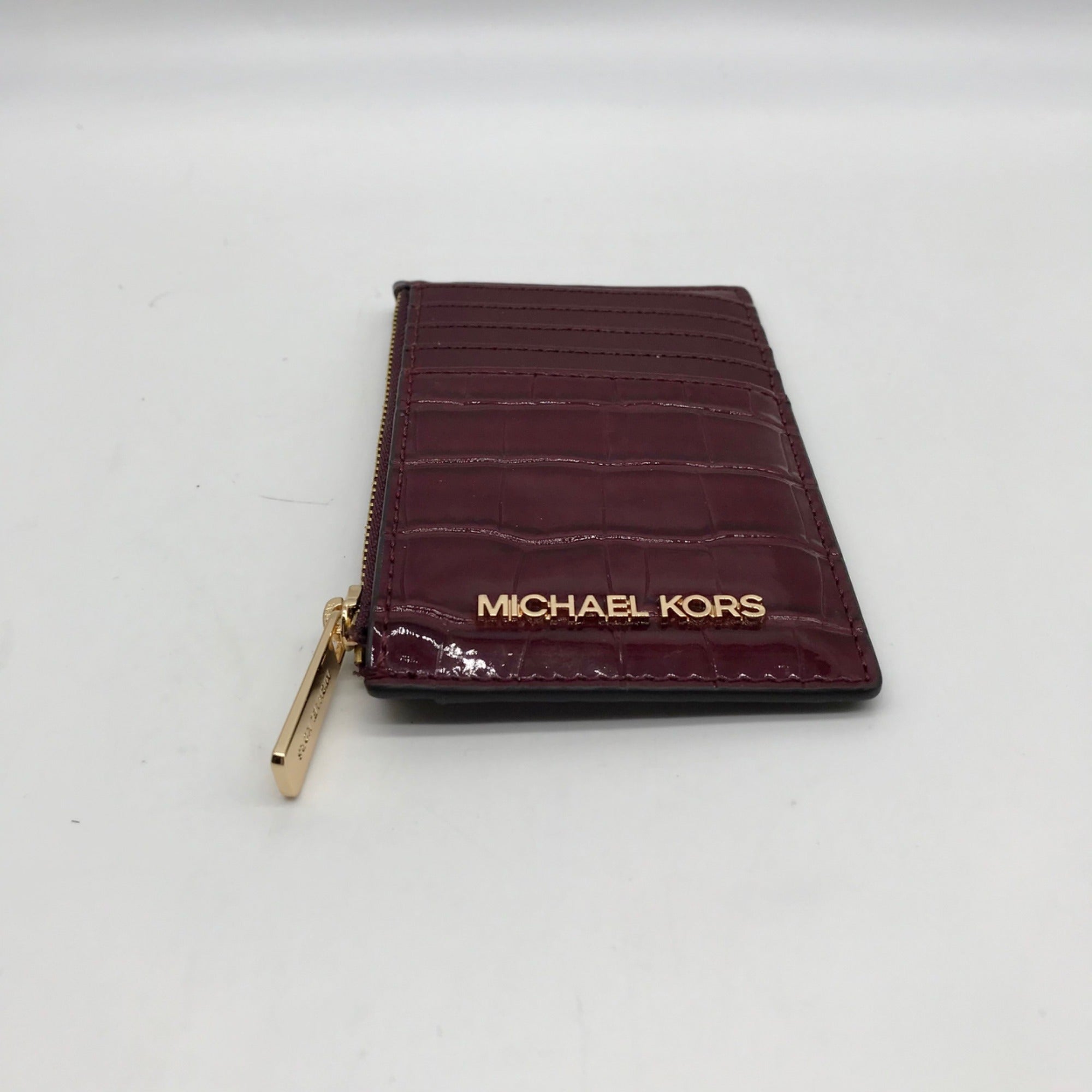 Michael Kors Oxblood Croc Embossed Leather Card Holder