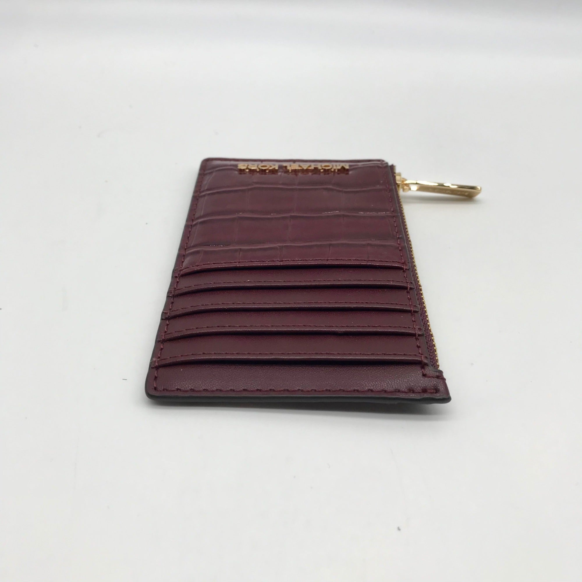 Michael Kors Oxblood Croc Embossed Leather Card Holder