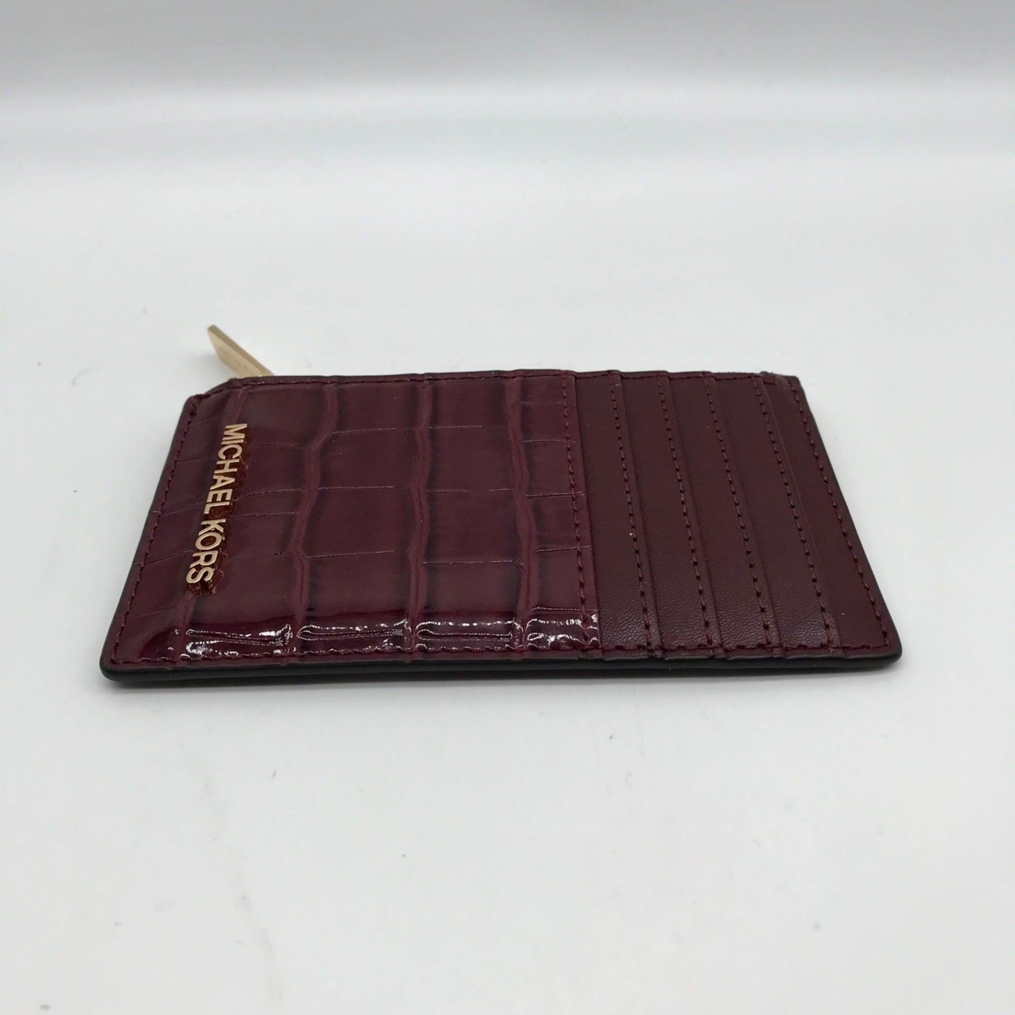 Michael Kors Oxblood Croc Embossed Leather Card Holder
