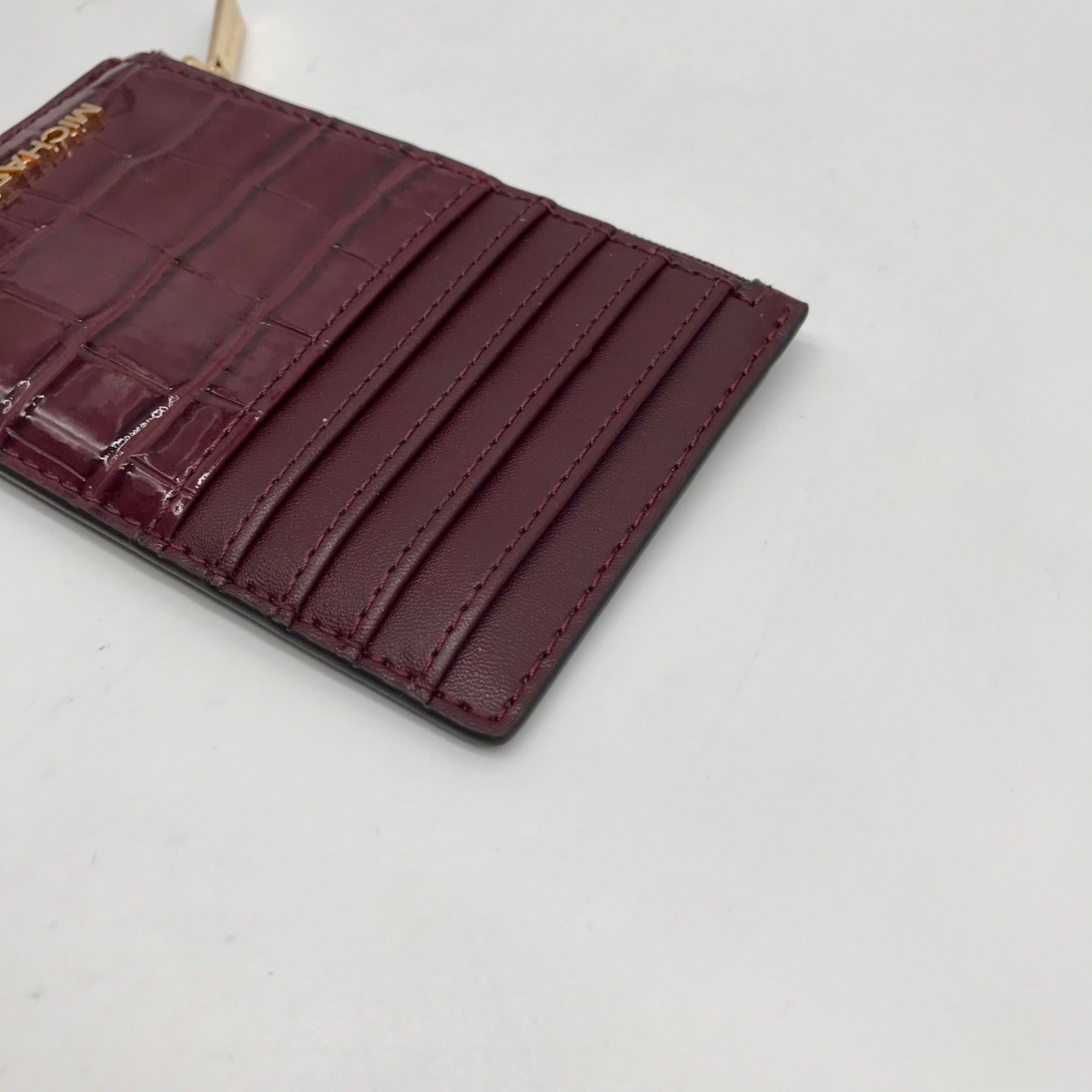 Michael Kors Oxblood Croc Embossed Leather Card Holder