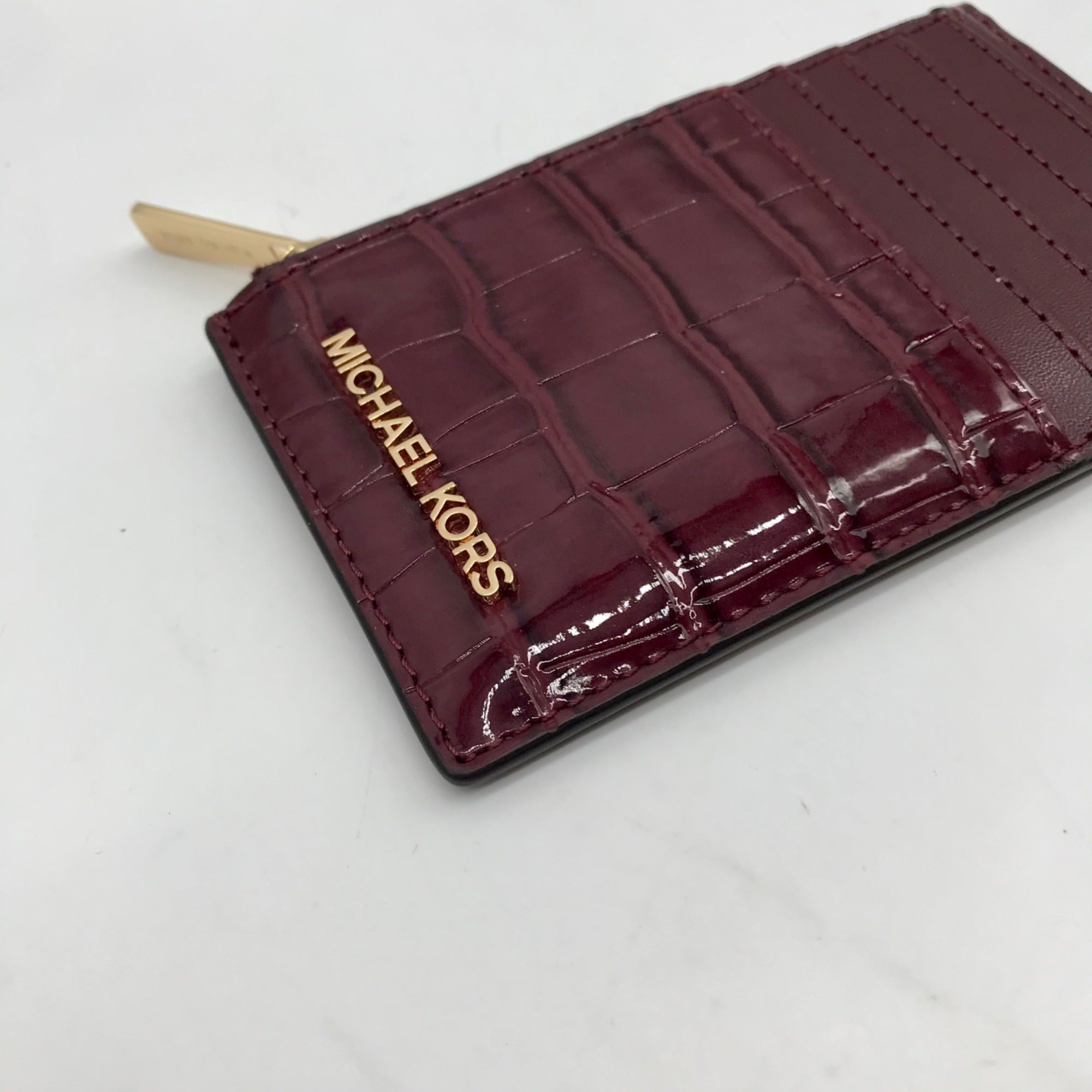 Michael Kors Oxblood Croc Embossed Leather Card Holder