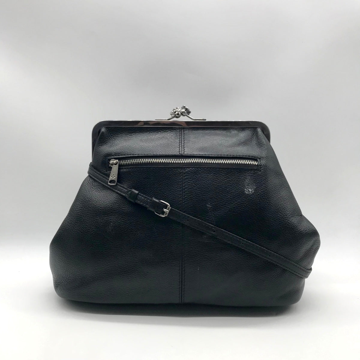 Patricia Nash Black Pebbled Leather Convertible Kiss-Lock Satchel