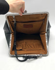 Patricia Nash Black Pebbled Leather Convertible Kiss-Lock Satchel