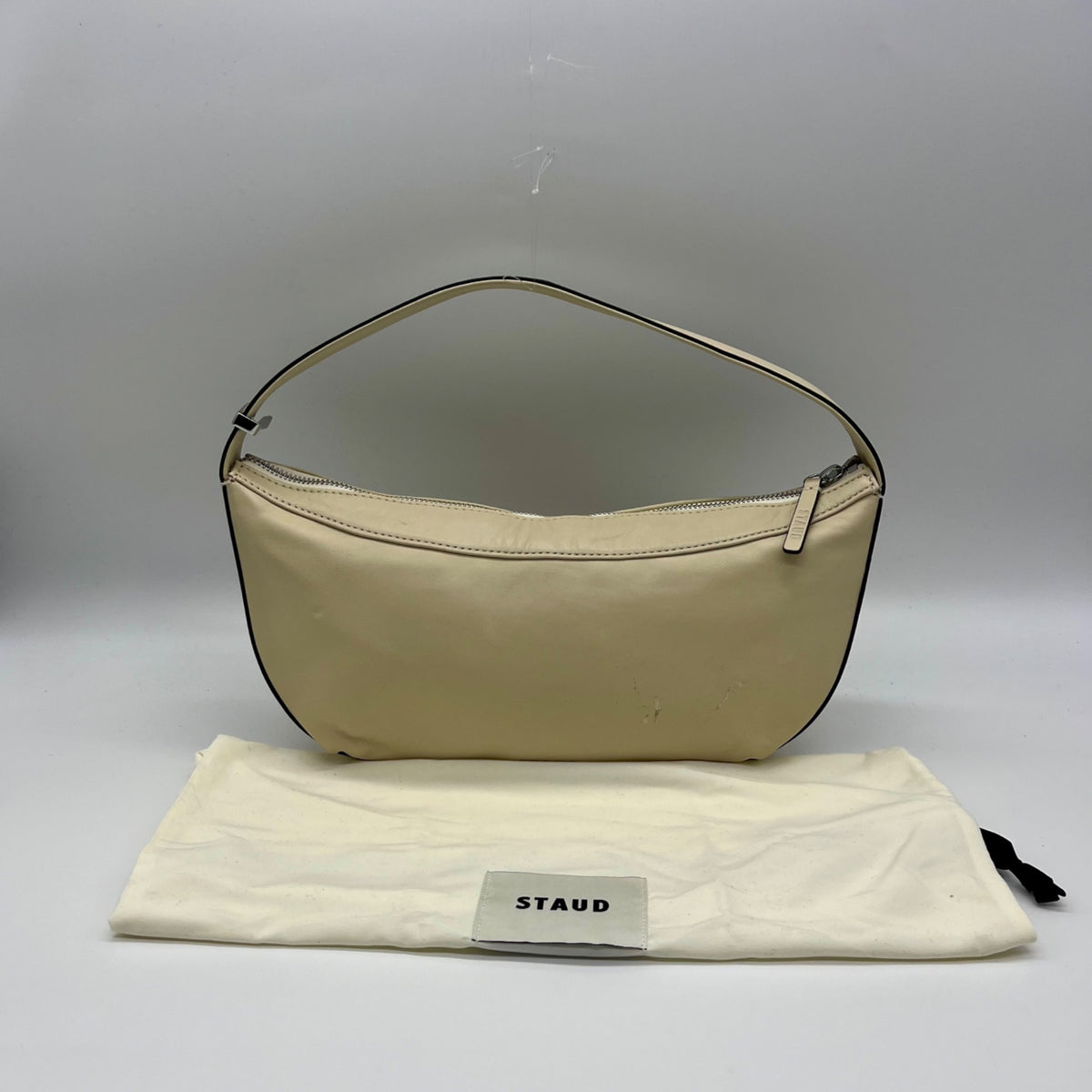 STAUD Beige Leather Demy Zip Shoulder Bag