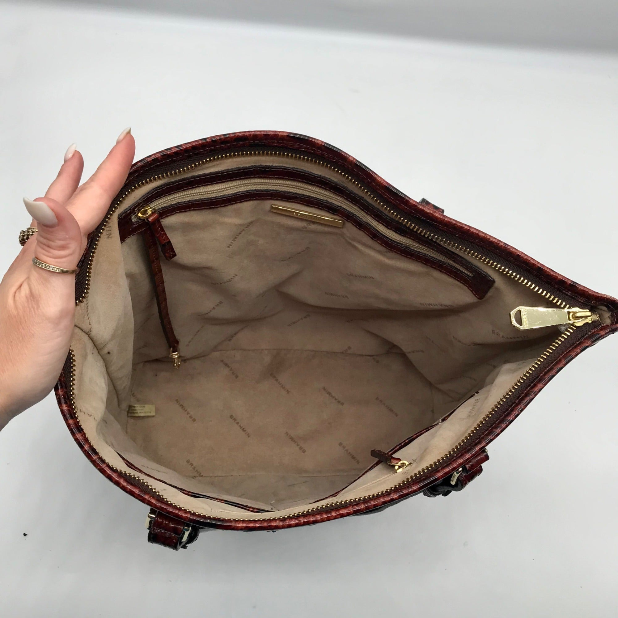 Brahmin Brown Melbourne Croc Embossed Leather Asher Tote Bag