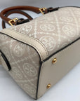 Tory Burch Beige Jacquard Monogram Logo Petite Barrel Bag