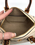 Tory Burch Beige Jacquard Monogram Logo Petite Barrel Bag