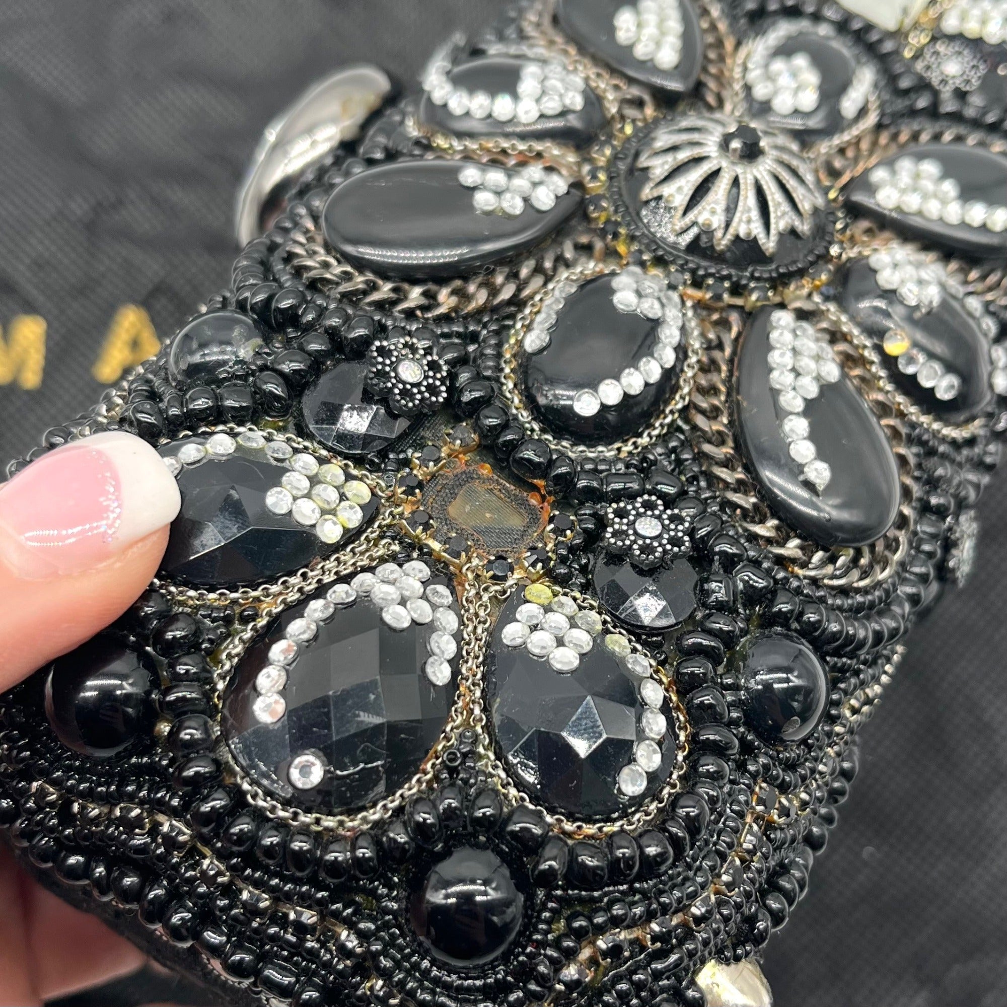 Mary Frances Sublime Black Beaded &amp; Jeweled Embellished Clutch