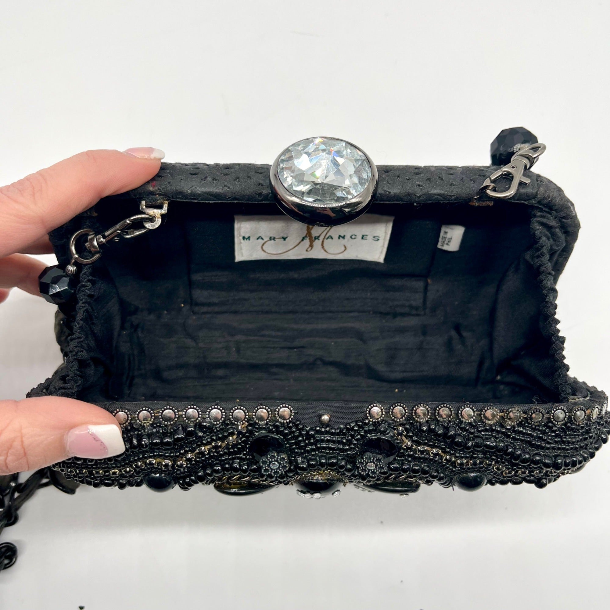 Mary Frances Sublime Black Beaded &amp; Jeweled Embellished Clutch