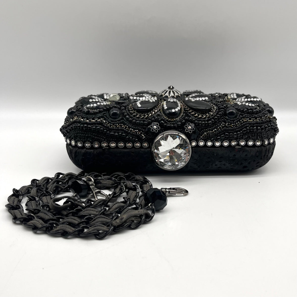 Mary Frances Sublime Black Beaded &amp; Jeweled Embellished Clutch