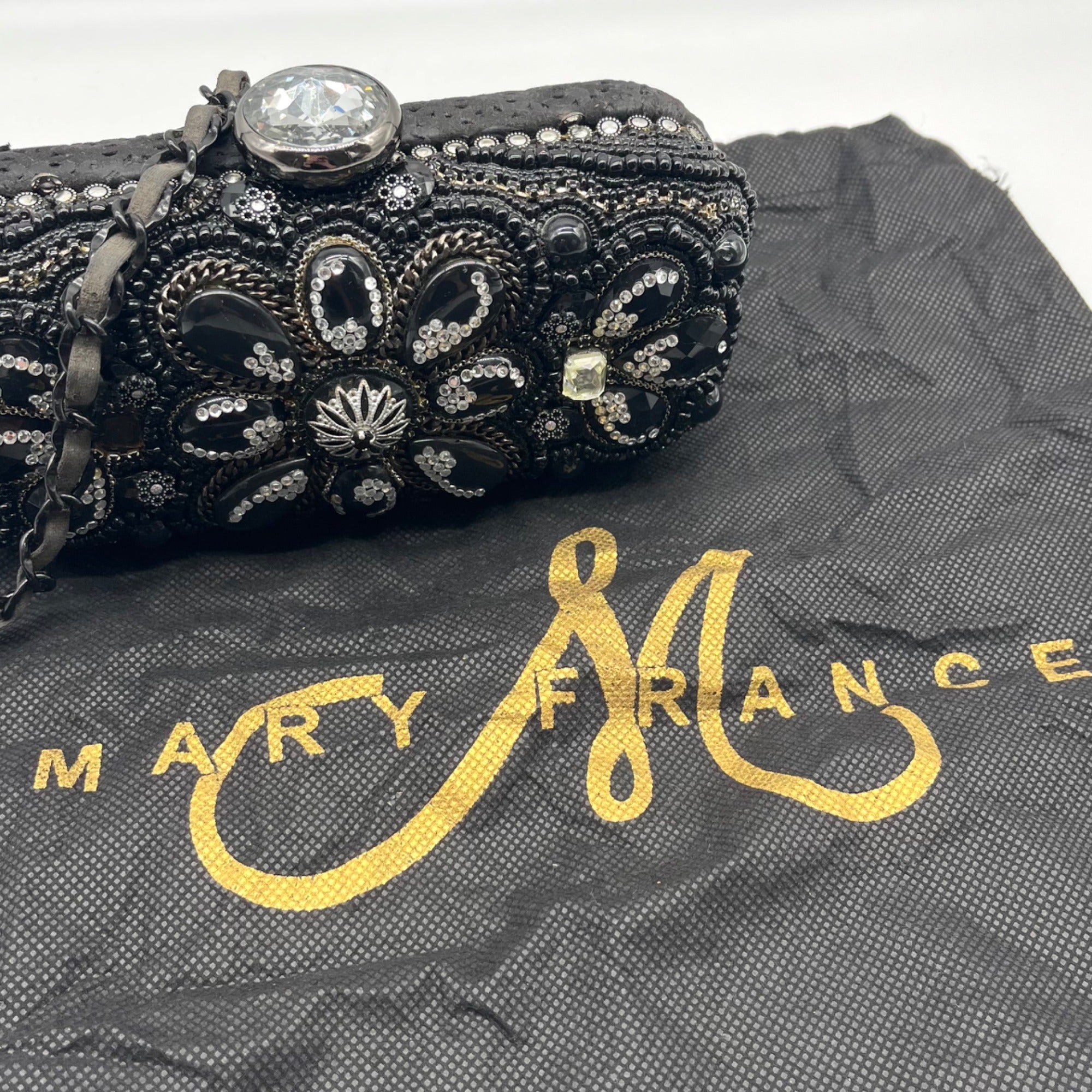 Mary Frances Sublime Black Beaded &amp; Jeweled Embellished Clutch