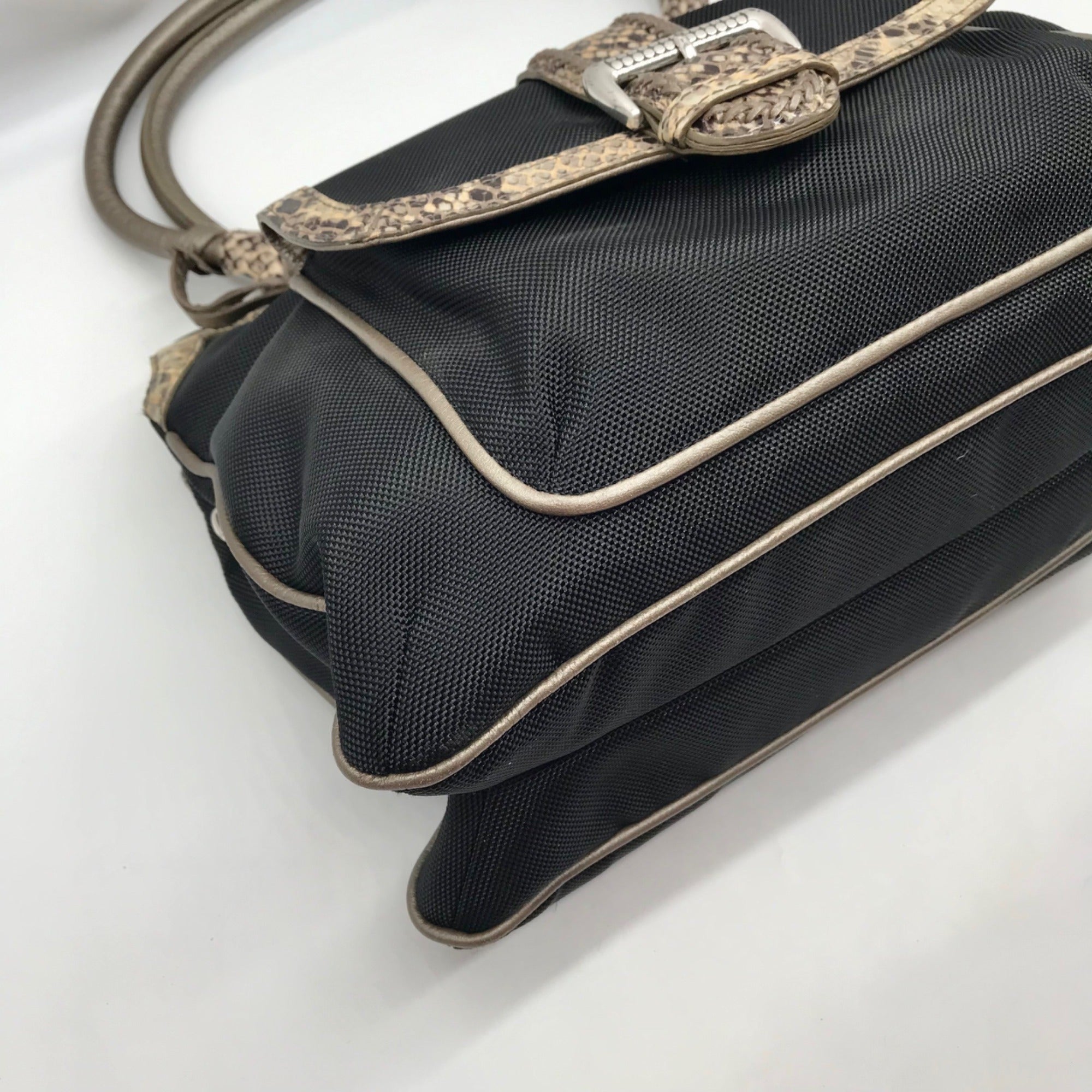 Brighton Black Fabric And Faux Python Embossed Leather Trim Shoulder Bag