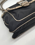 Brighton Black Fabric And Faux Python Embossed Leather Trim Shoulder Bag