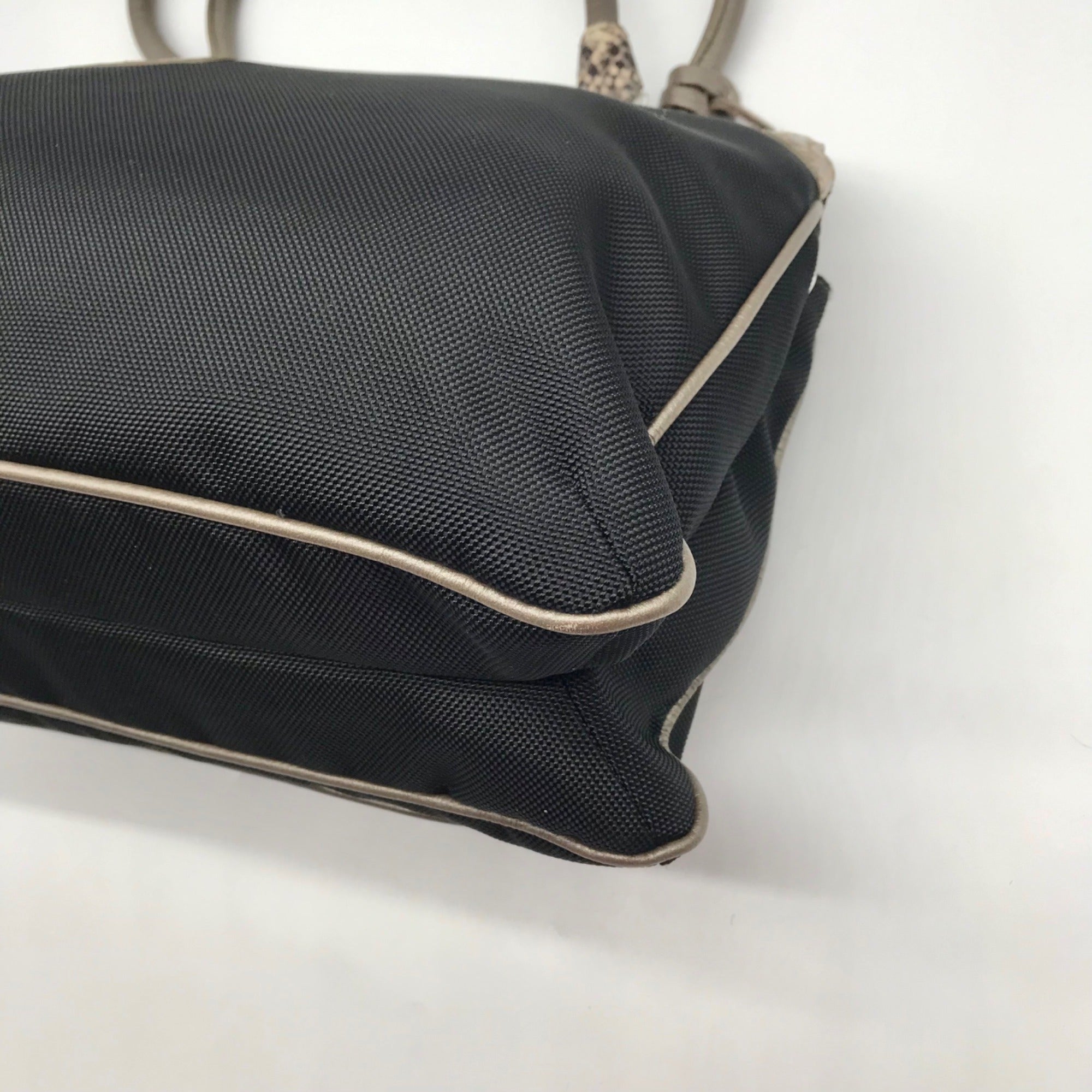 Brighton Black Fabric And Faux Python Embossed Leather Trim Shoulder Bag