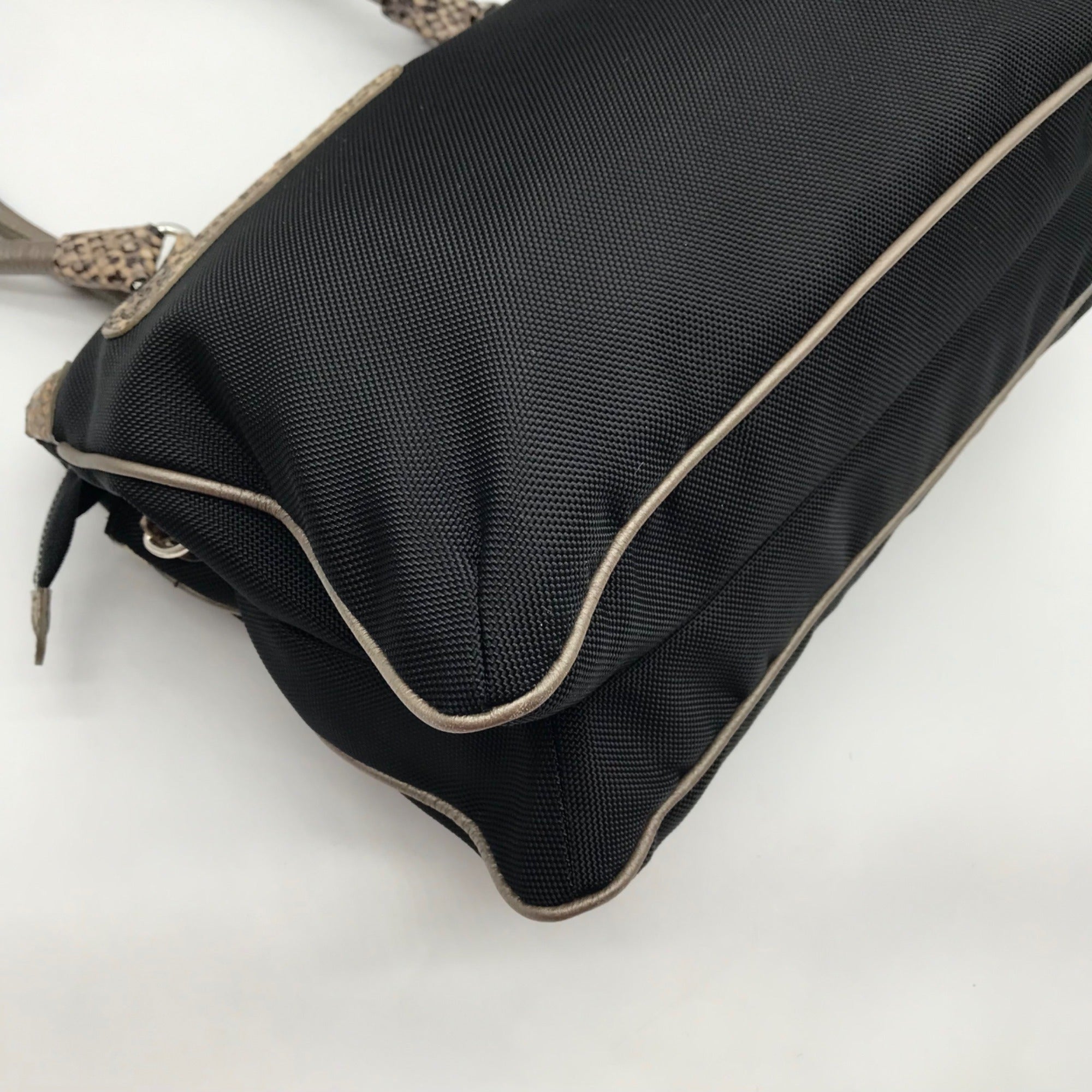 Brighton Black Fabric And Faux Python Embossed Leather Trim Shoulder Bag