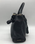 Cole Hann Black Pebbled Leather Drawstring Bucket Bag