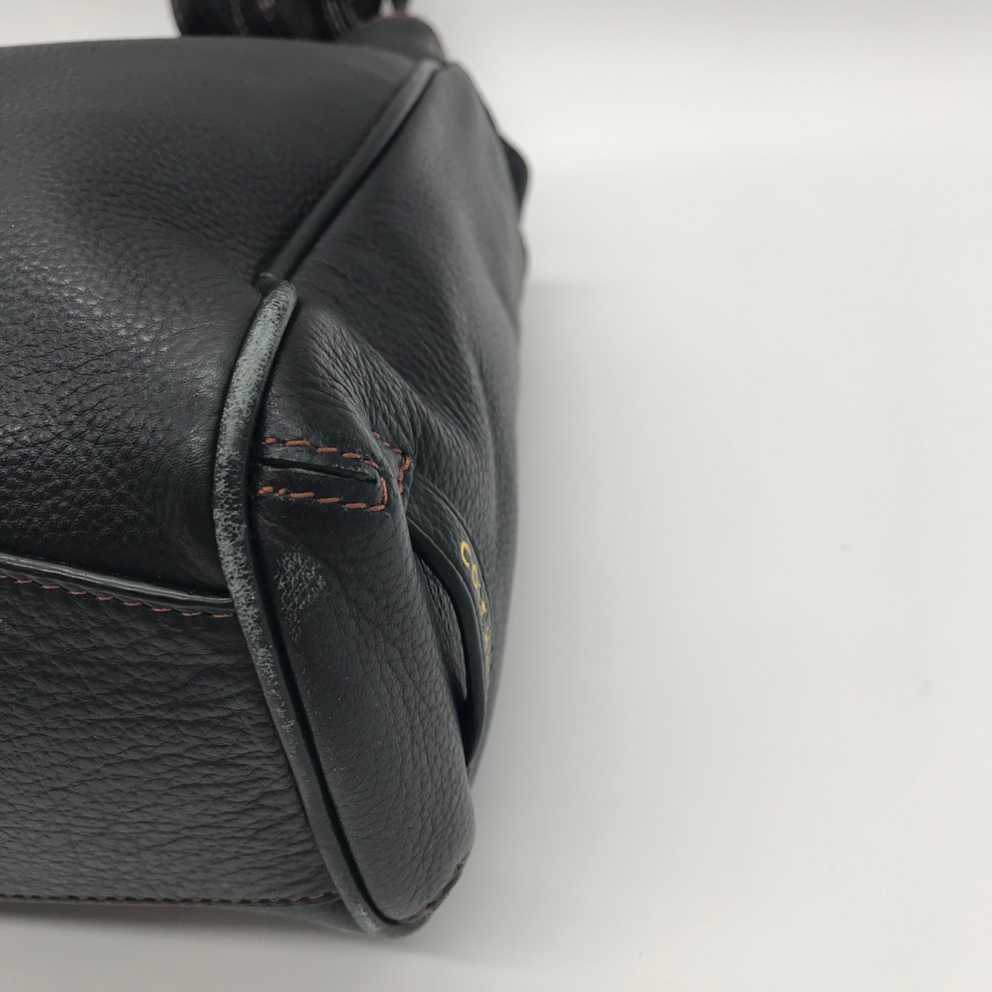 Cole Hann Black Pebbled Leather Drawstring Bucket Bag