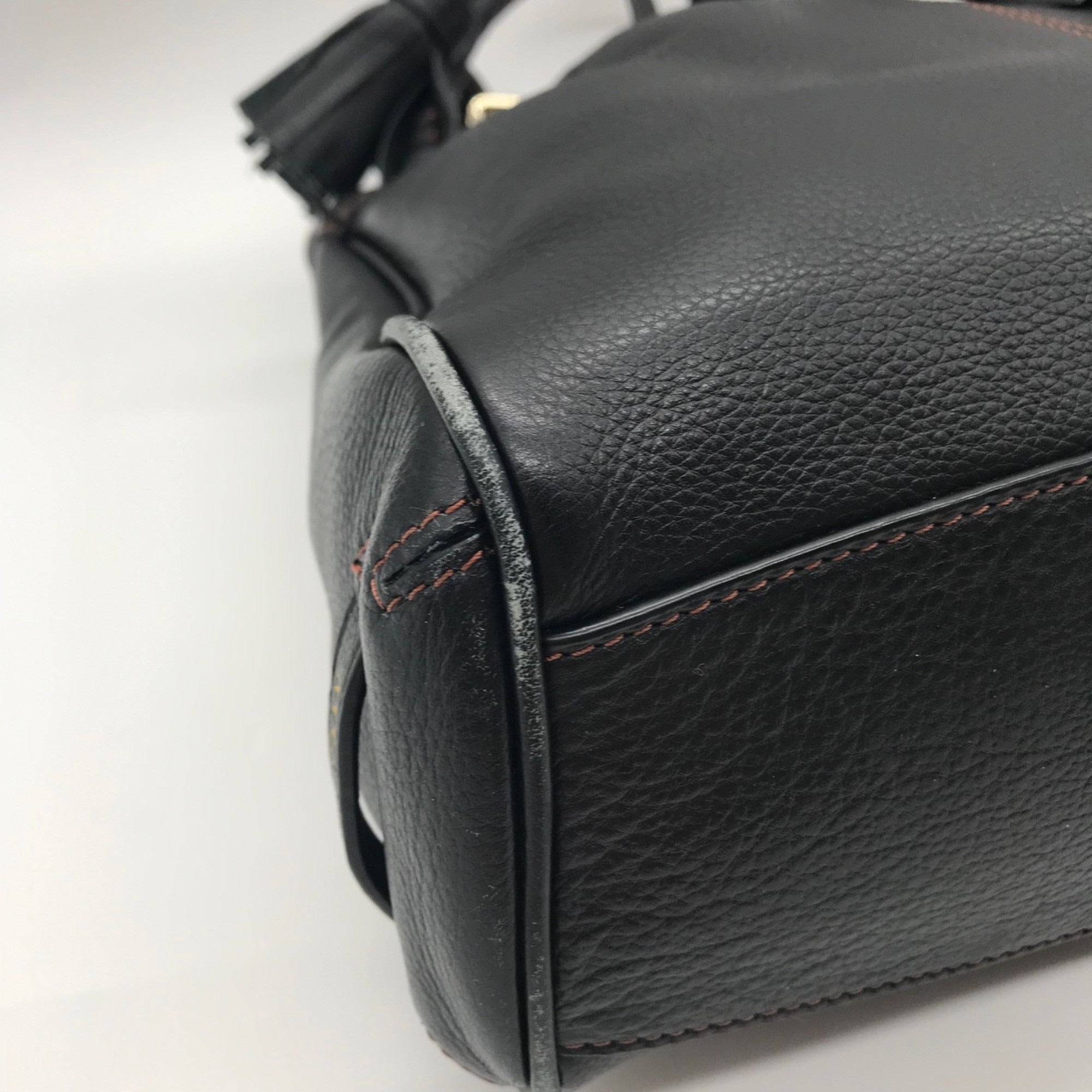 Cole Hann Black Pebbled Leather Drawstring Bucket Bag