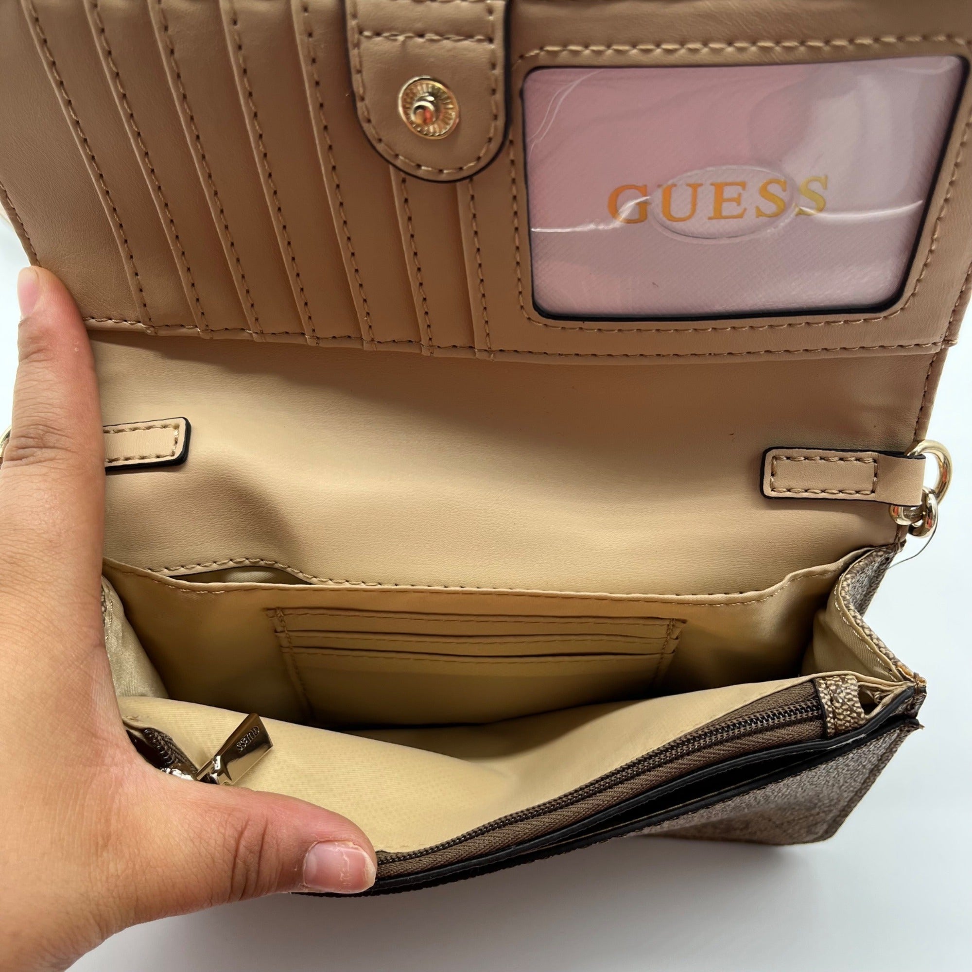 Guess Latte Noelle Flap Organizer Crossbody Bag