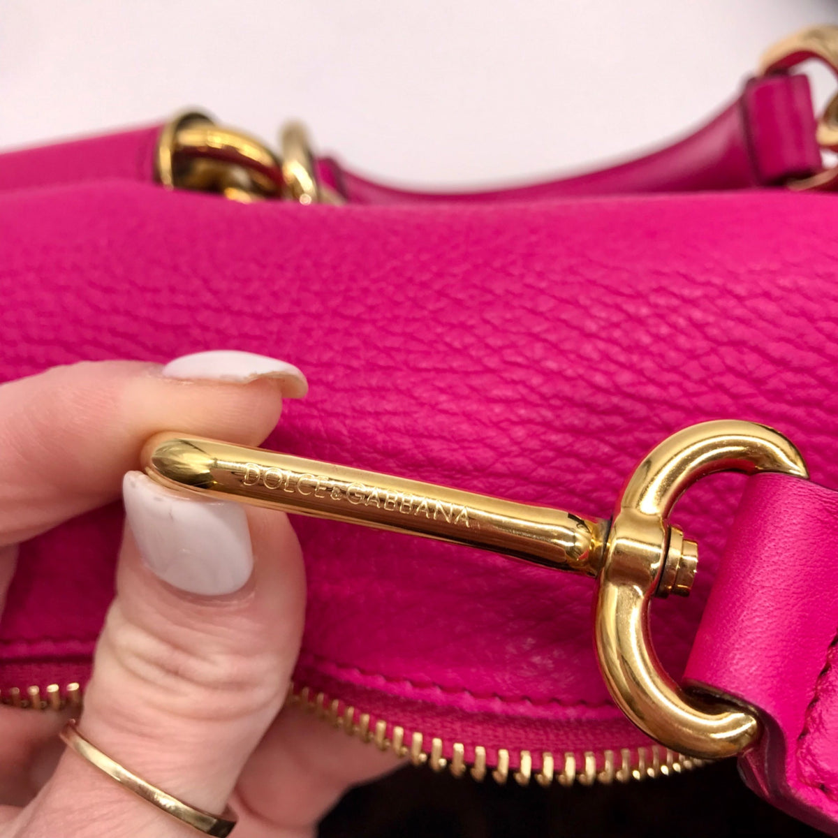 Dolce &amp; Gabbana Pink Pebbled Leather Satchel Bag